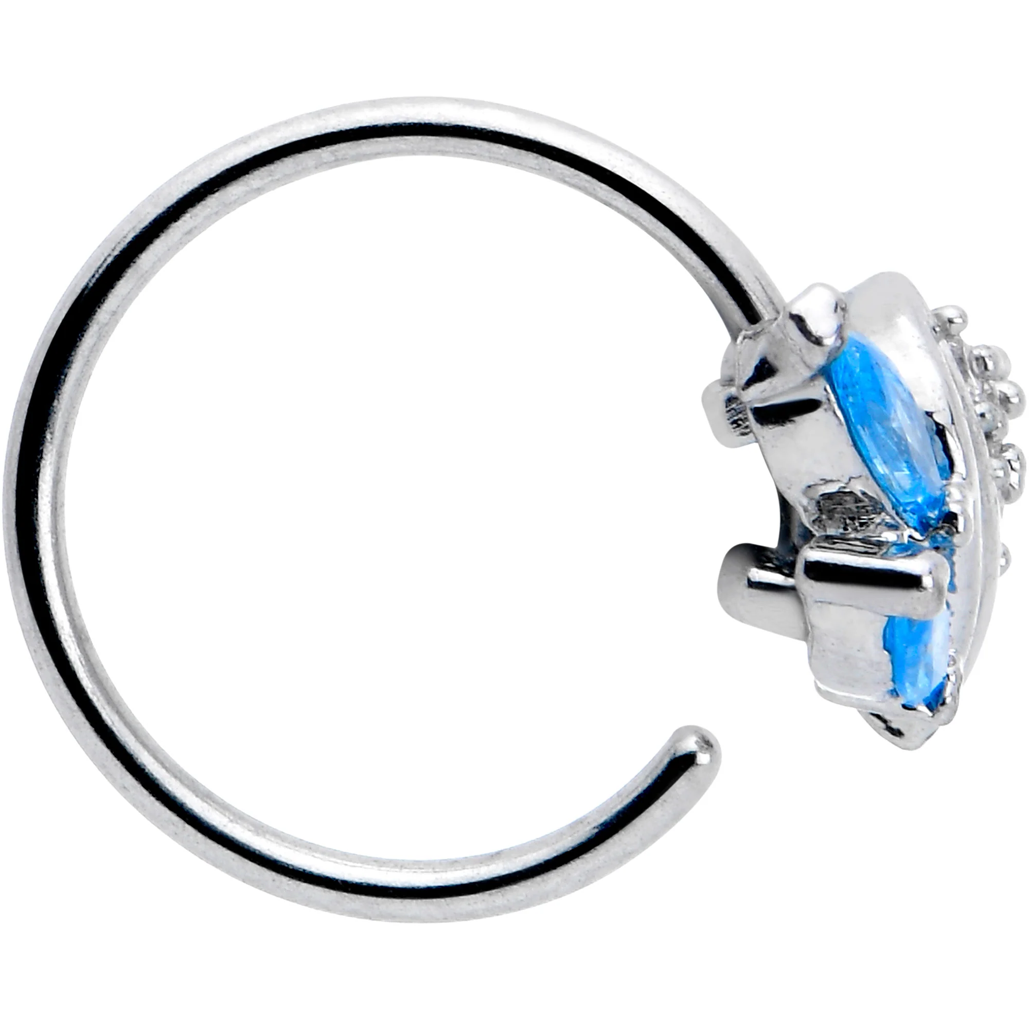 20G 5/16 Blue CZ Gem Swirl Fan Nose Hoop - Image 3