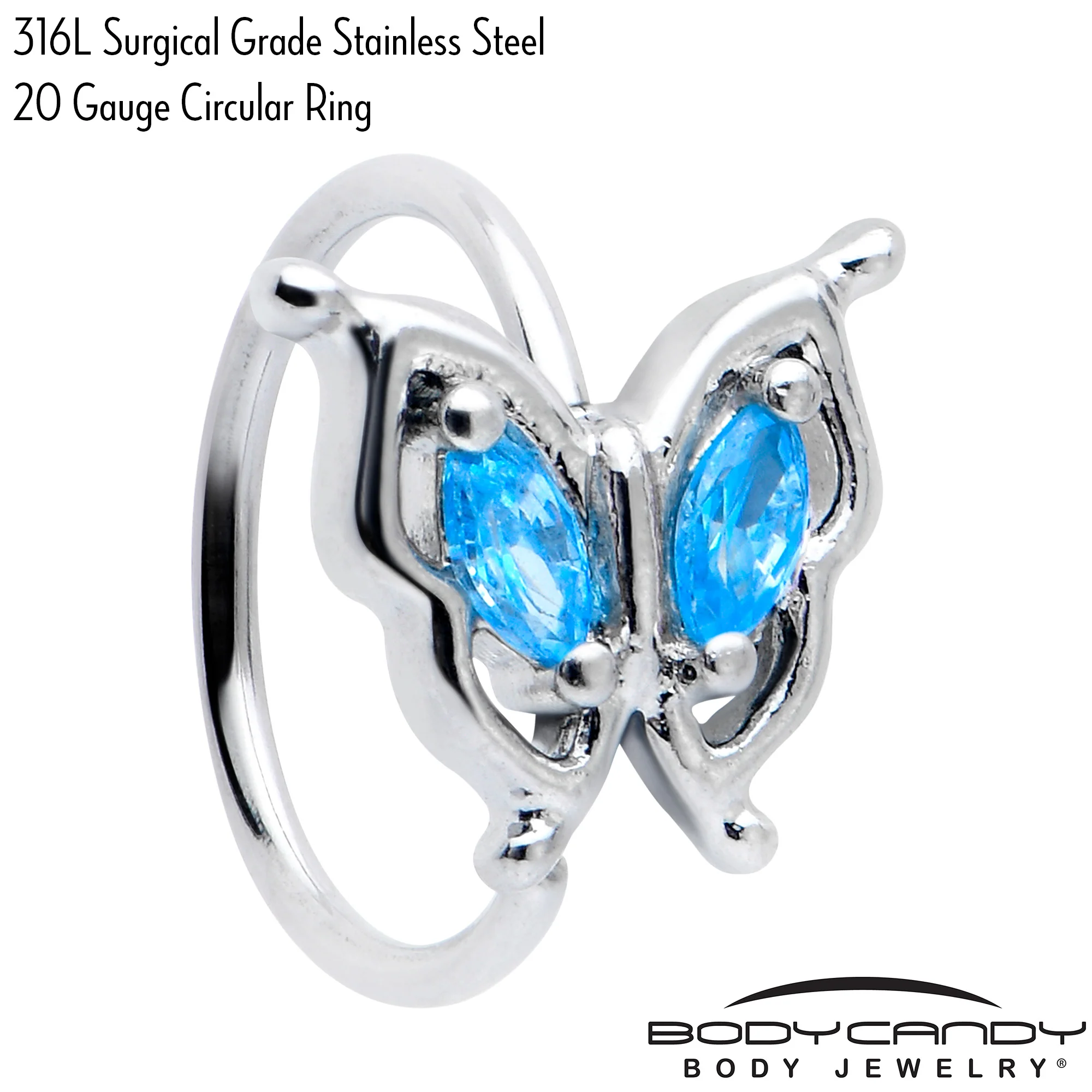 20G 5/16 Blue Gem Fancy Fab Butterfly Nose Hoop - Image 5