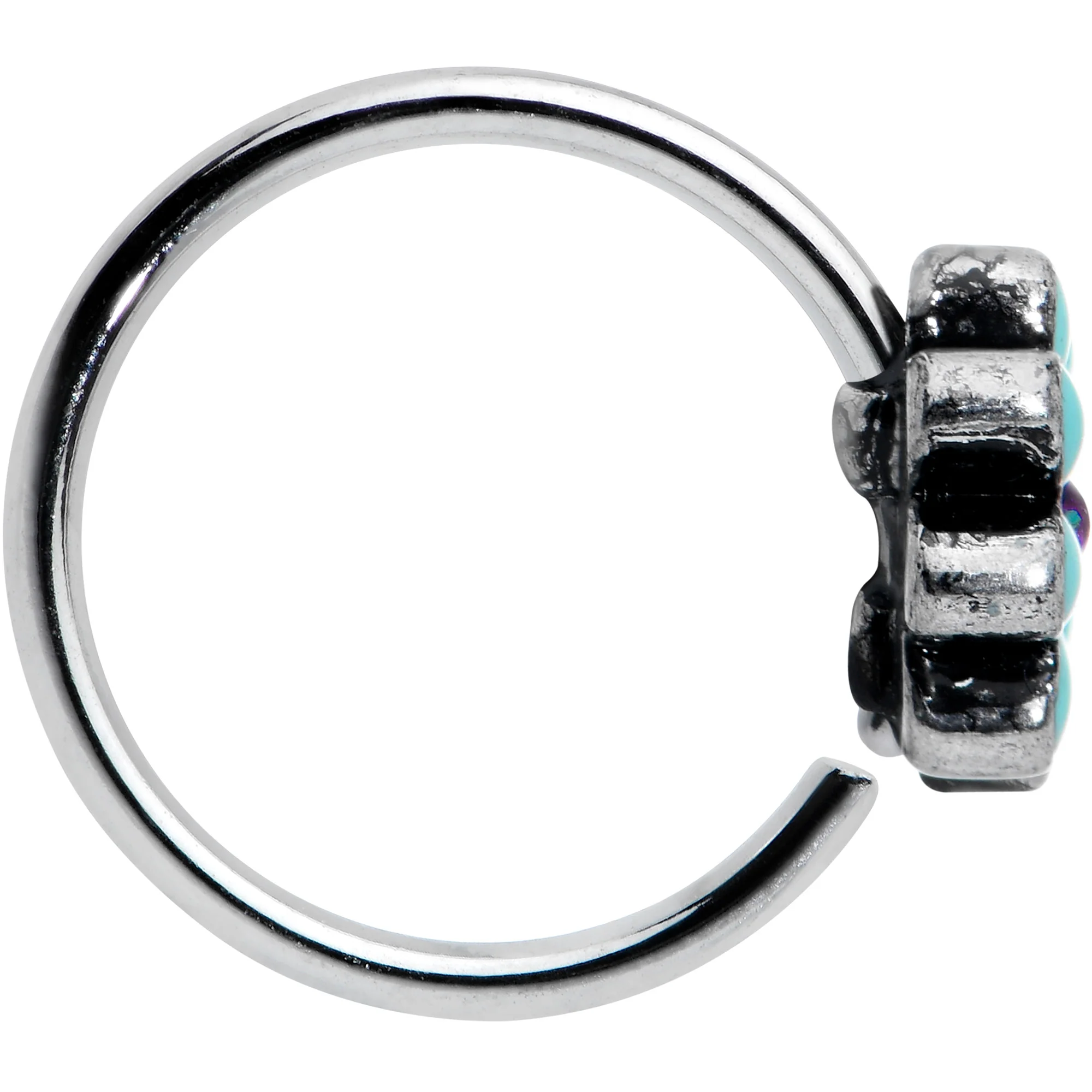 20G 5/16 Blue Gem Flower Teal Petals Nose Hoop - Image 3