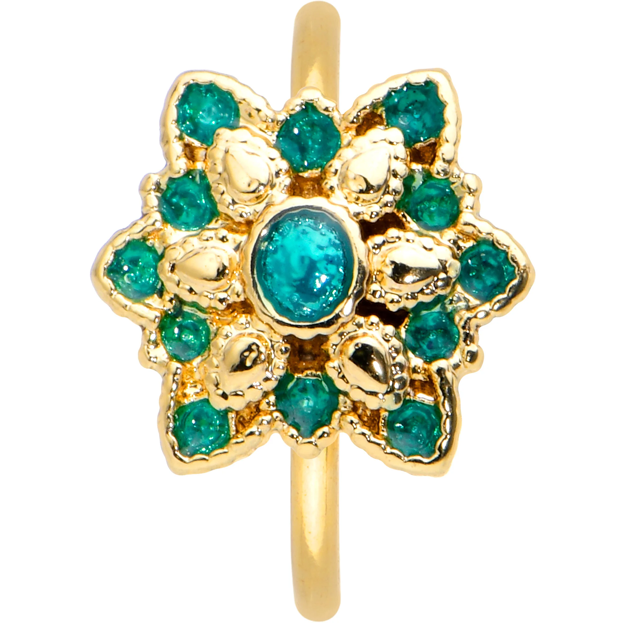 20G 5/16 Blue Gem Gold Tone Snowflake Nose Hoop - Image 2