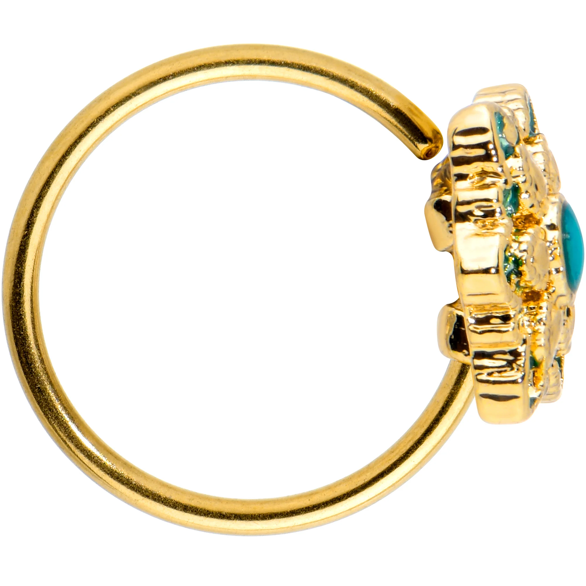 20G 5/16 Blue Gem Gold Tone Snowflake Nose Hoop - Image 3