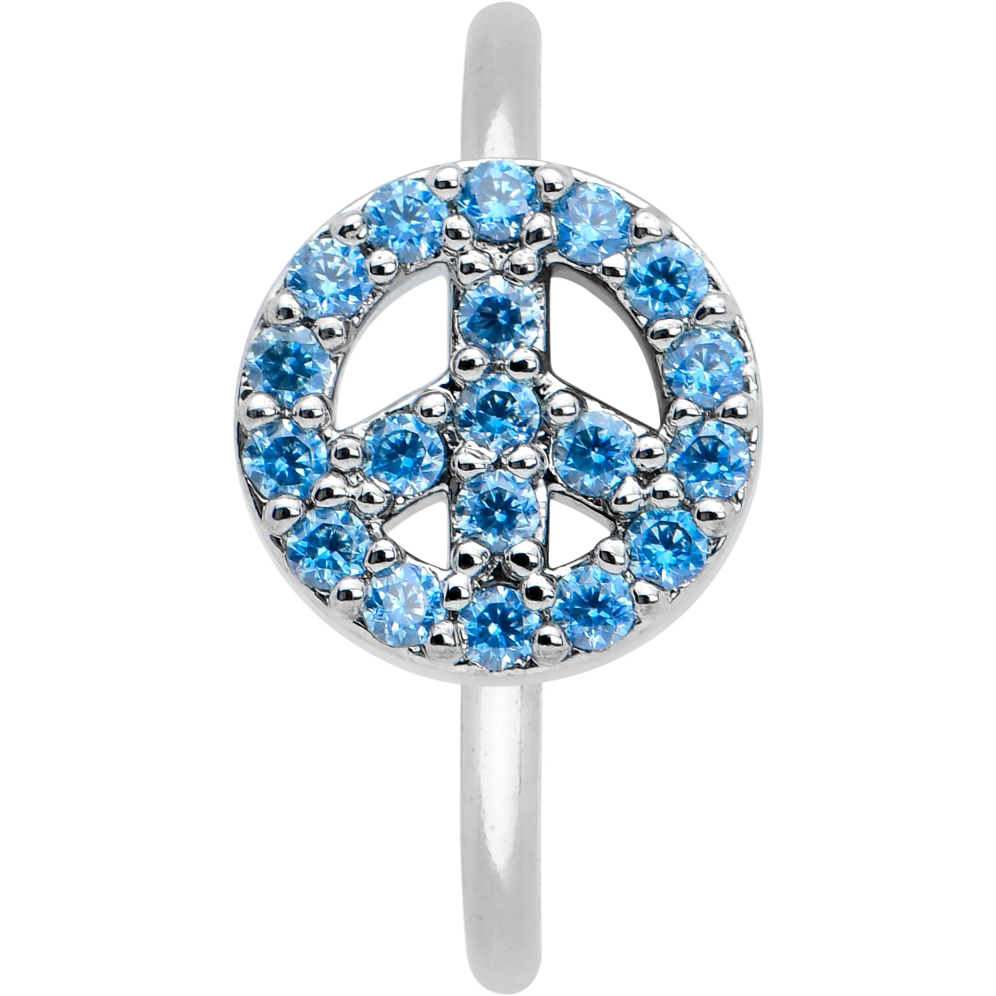 20G 5/16 Blue Gem Retro Peace Sign Seamless Nose Hoop - Image 2