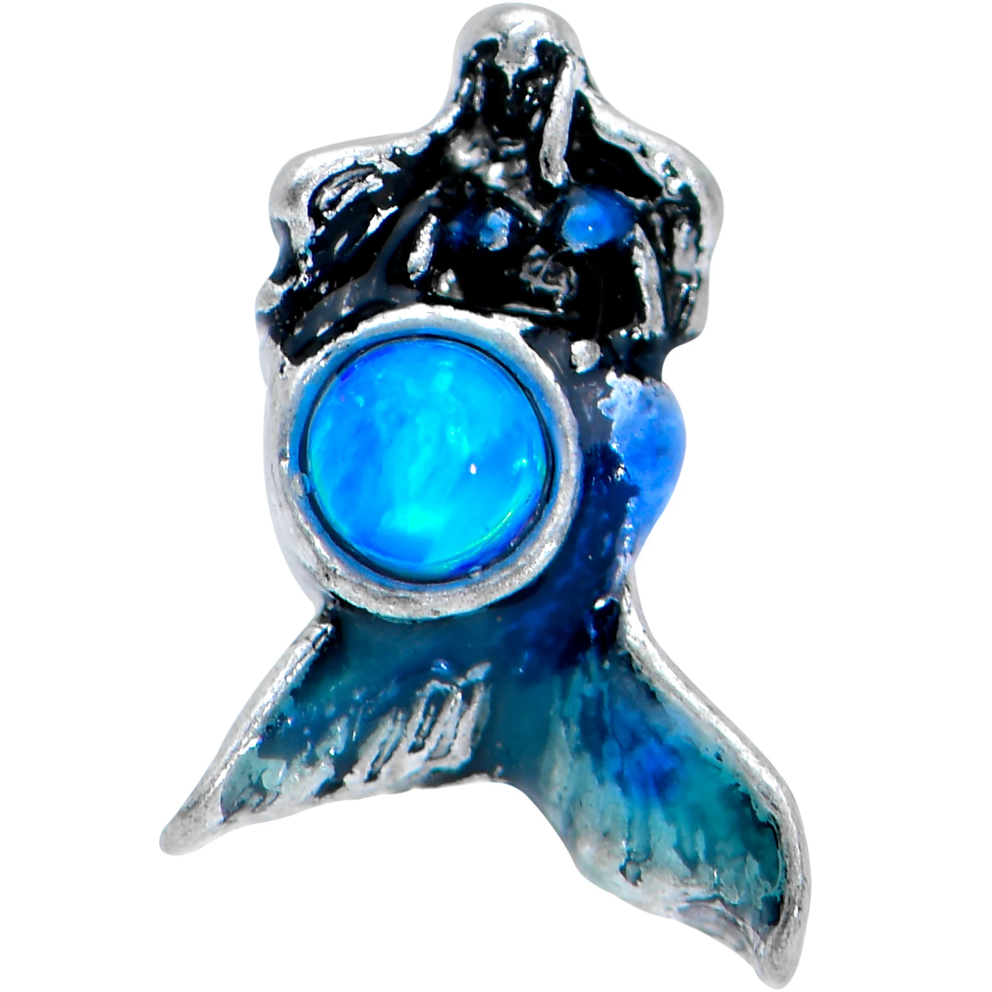 20G 5/16 Blue Synthetic Opal Blue Tail Mermaid Nose Hoop - Image 2