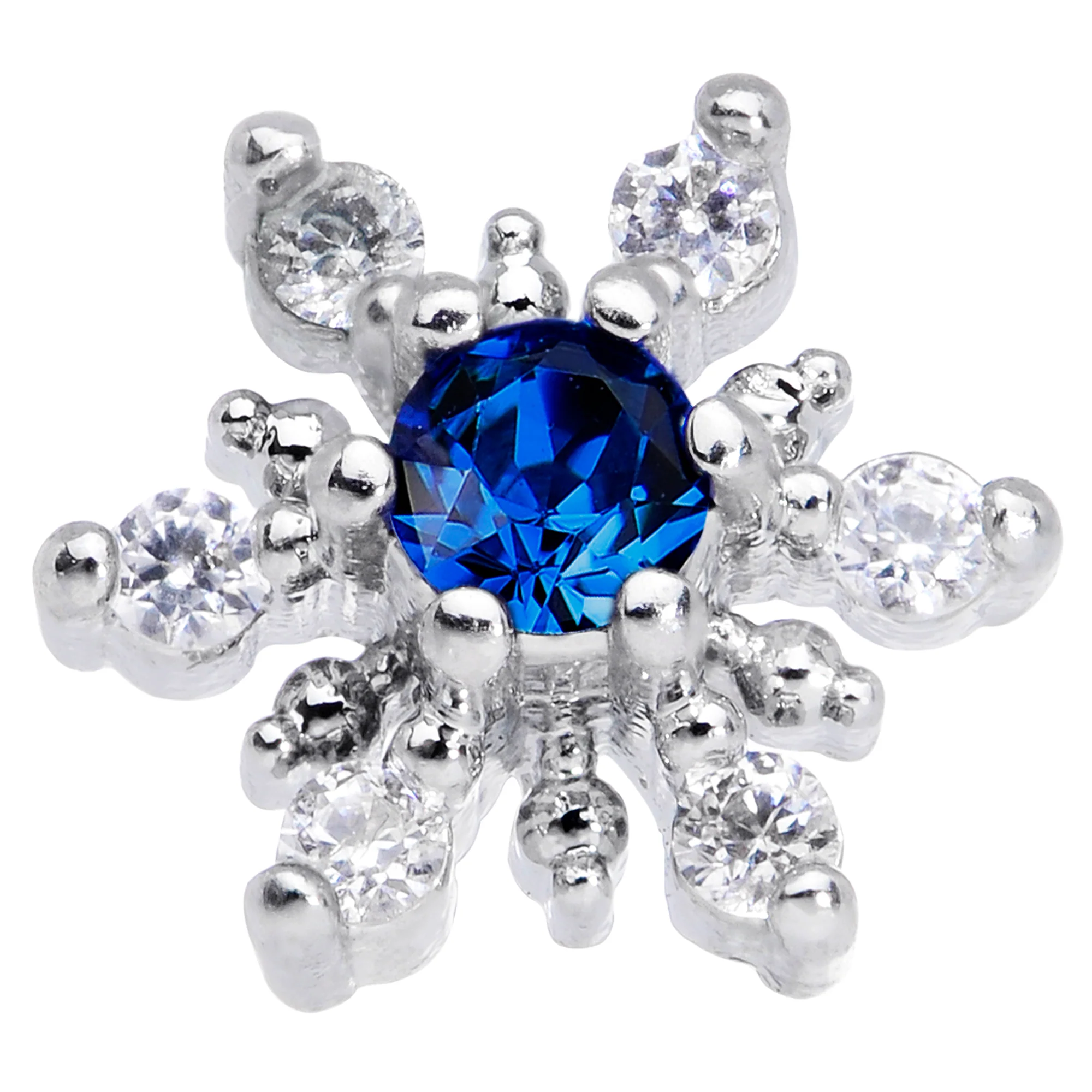 20G 5/16 Clear Blue CZ Gem Snowflake Christmas Nose Bone - Image 3
