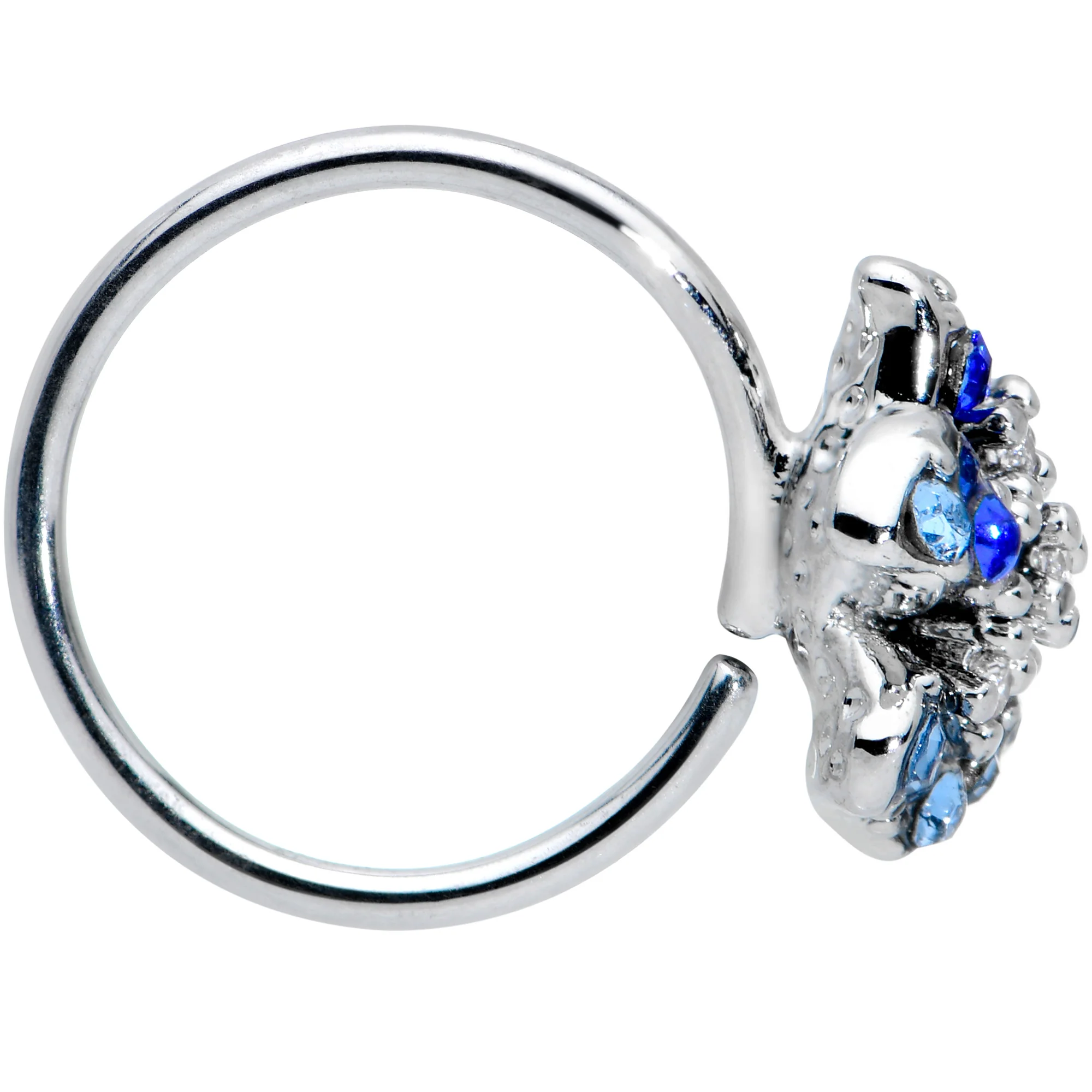 20G 5/16 Clear Blue Gem Evening Flower Nose Hoop - Image 3