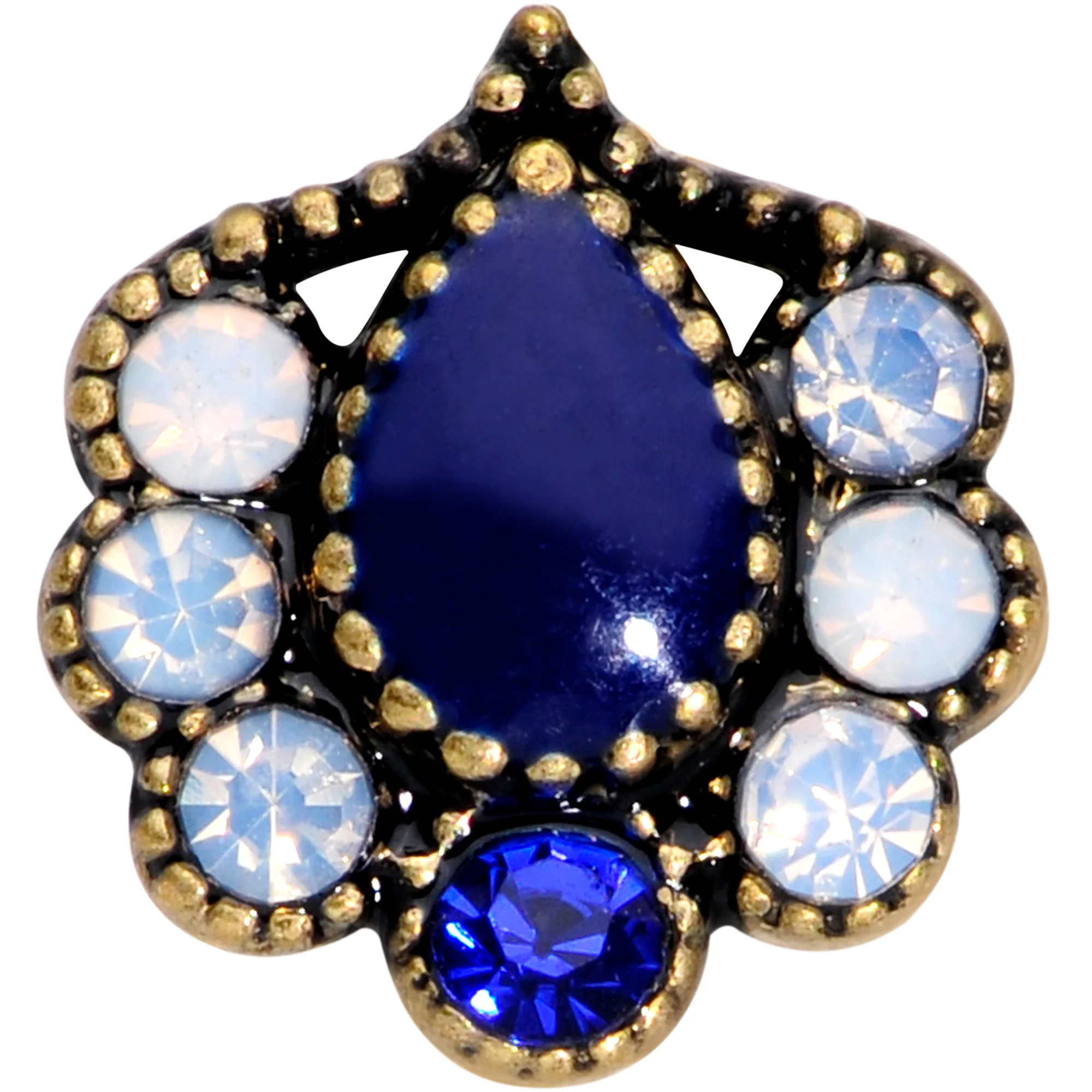 20G 5/16 Clear Blue Gem Gold Tone Heirloom Teardrop Nose Hoop - Image 2