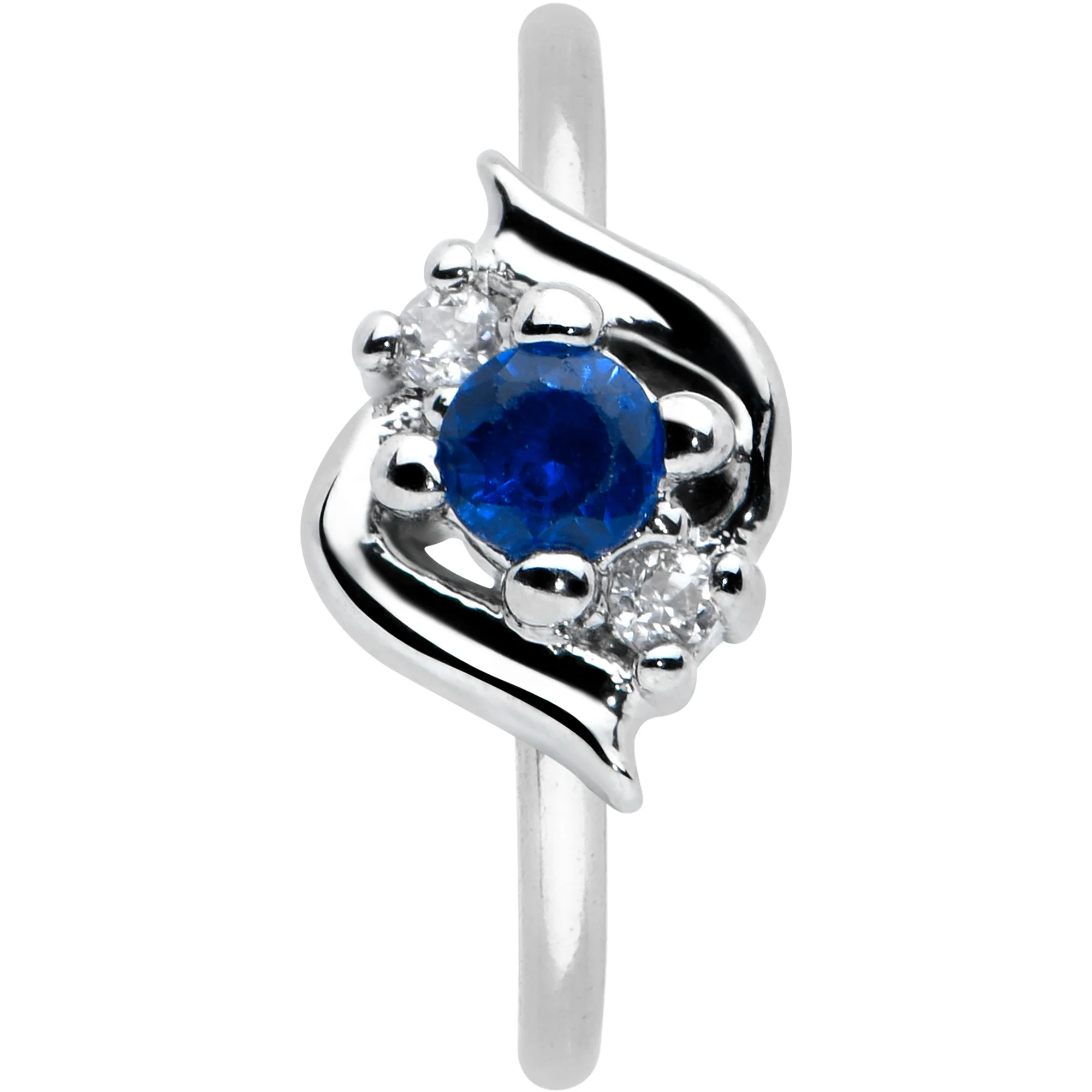 20G 5/16 Clear Blue Gem Oval Swirl Nose Hoop - Image 2