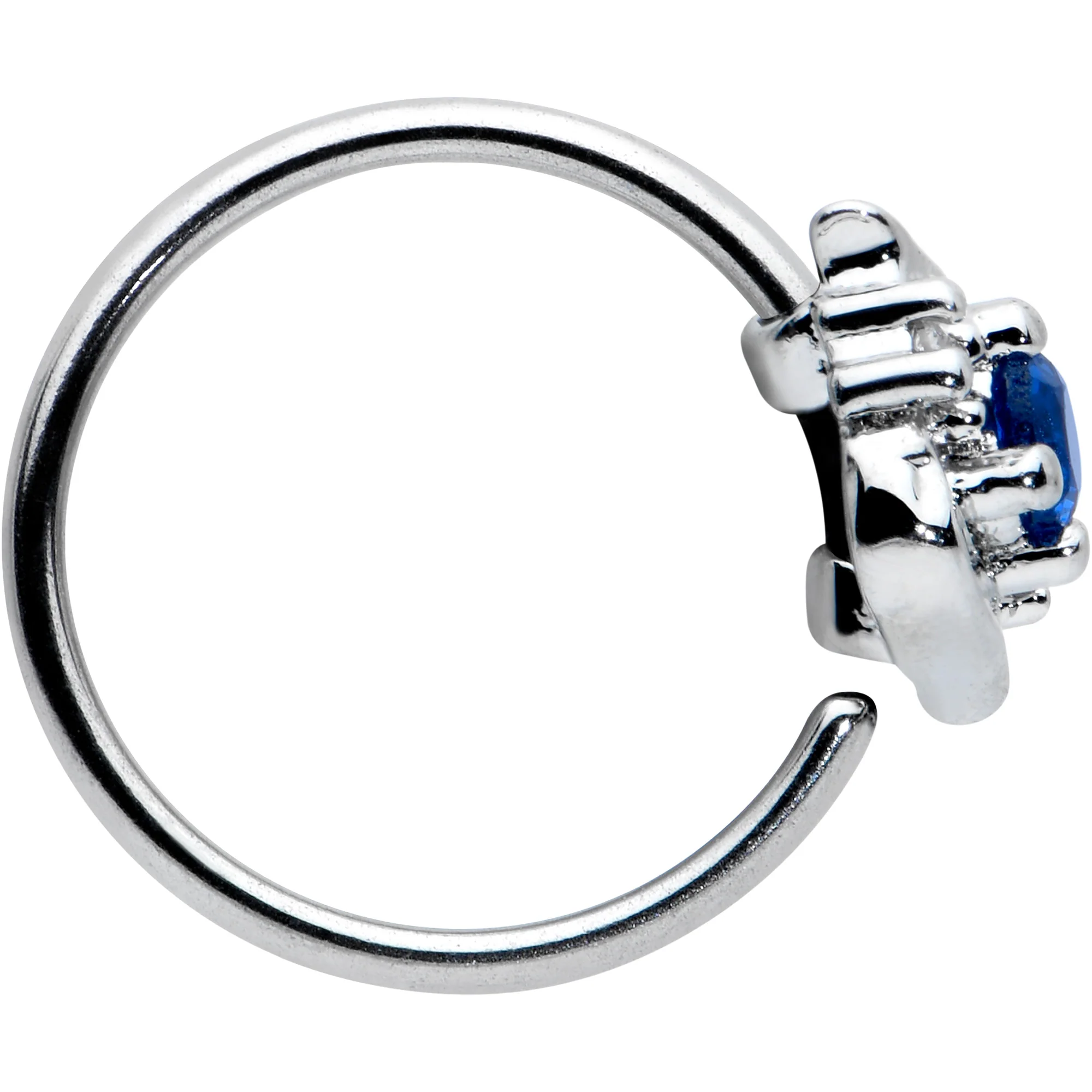 20G 5/16 Clear Blue Gem Oval Swirl Nose Hoop - Image 3