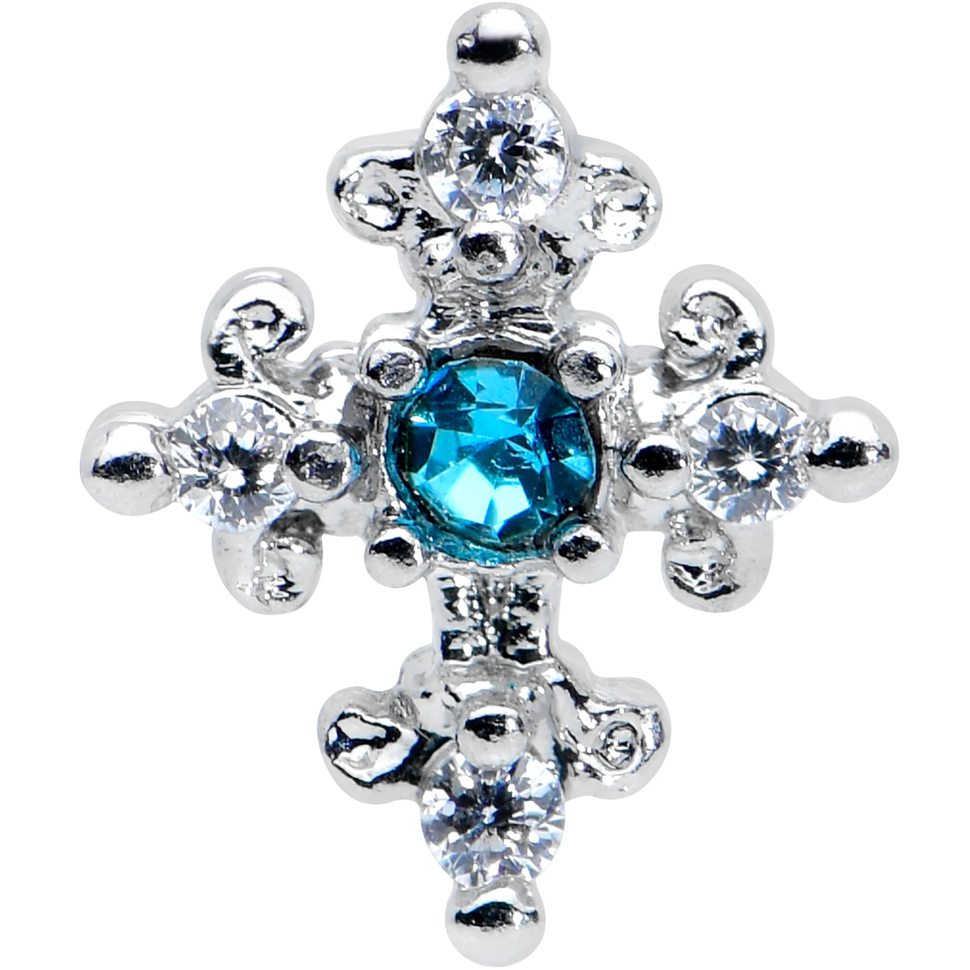 20G 5/16 Clear Blue Gem Renaissance Cross Nose Bone - Image 2