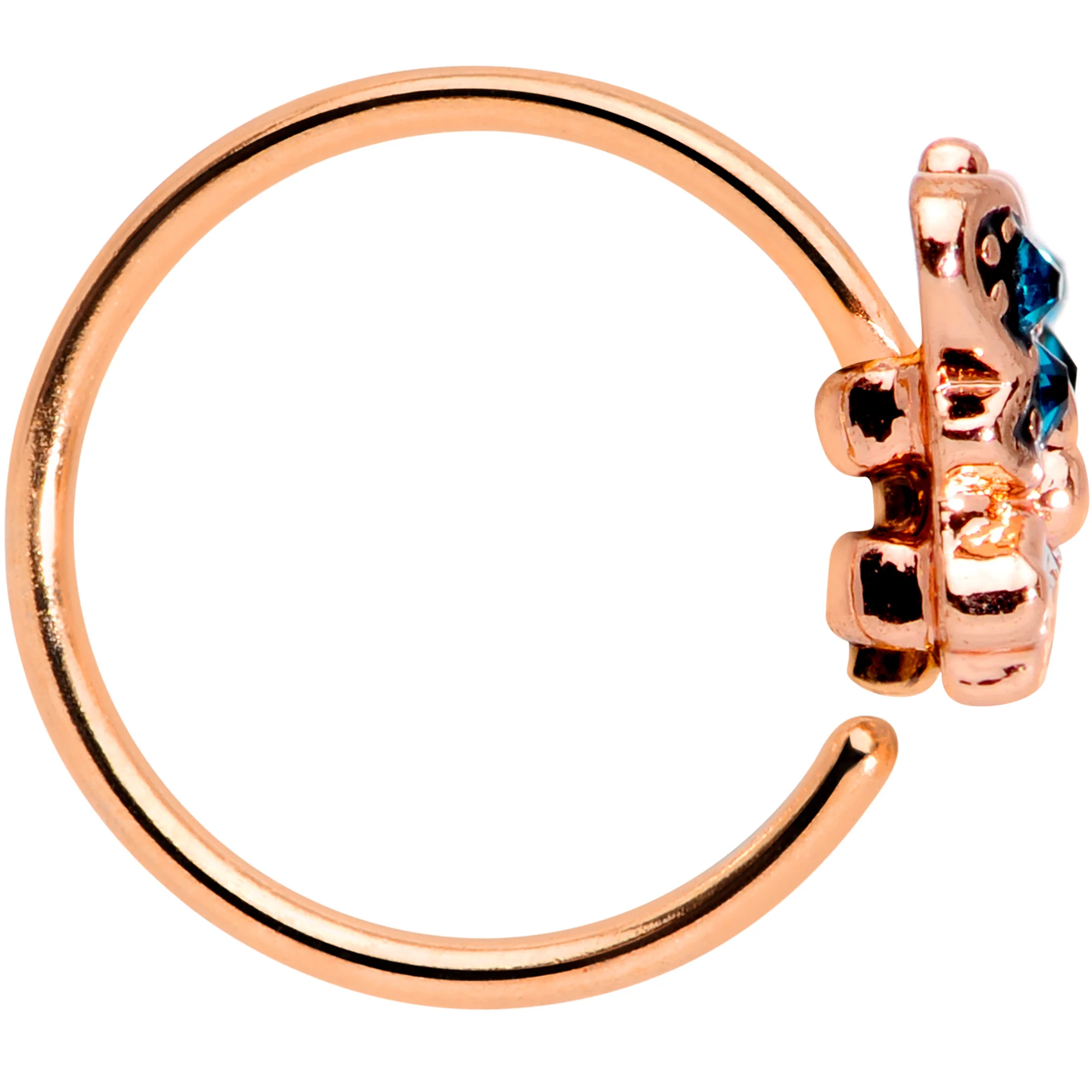 20G 5/16 Clear Blue Gem Rose Gold Tone Glam Butterfly Nose Hoop - Image 3