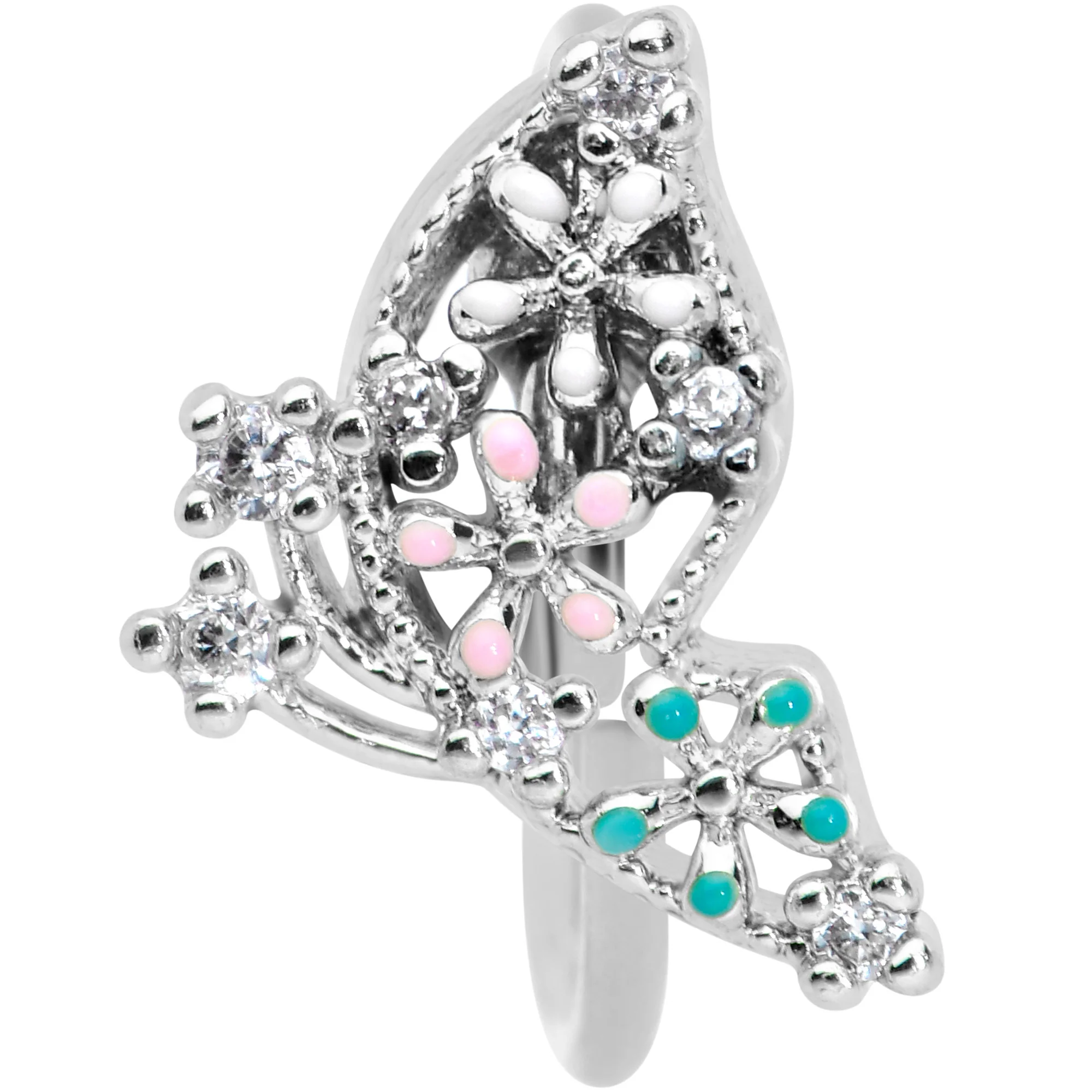 20G 5/16 Clear CZ Gem Abstract Butterfly Nose Hoop - Image 2