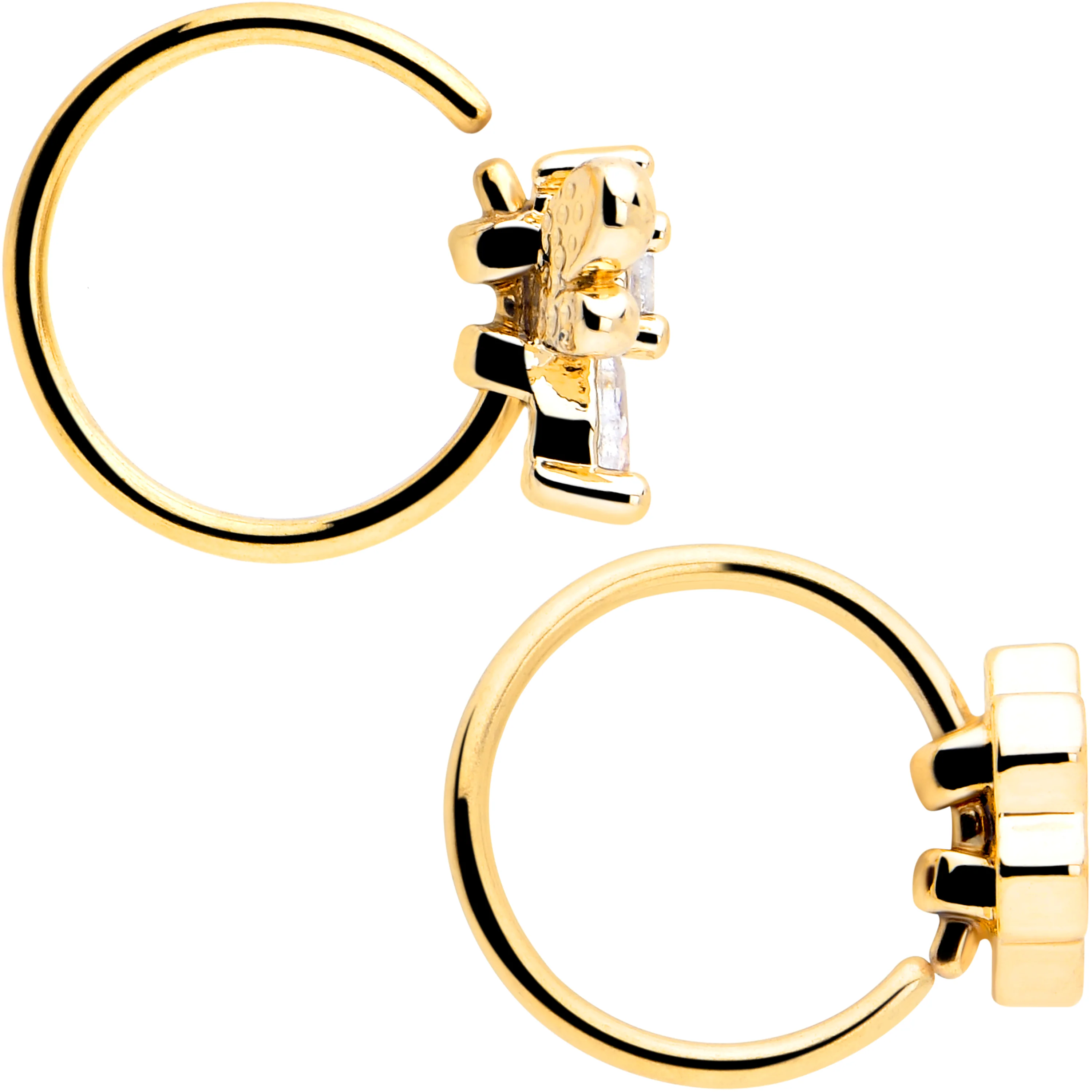 20G 5/16 Clear CZ Gem Gold Tone Bee Hive Luv Nose Hoop Set of 2 - Image 4