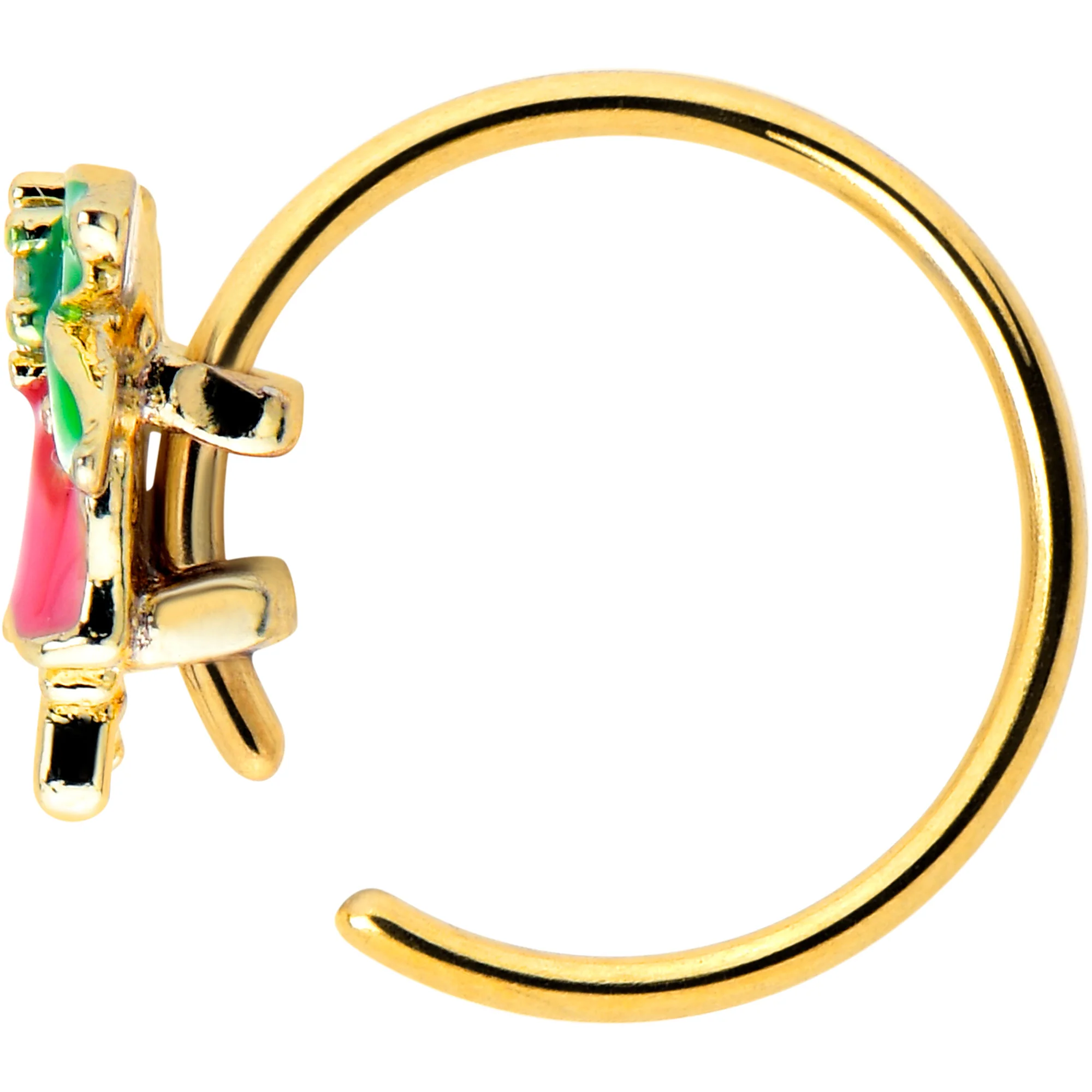 20G 5/16 Clear CZ Gem Gold Tone Bell Flower Nose Hoop - Image 3