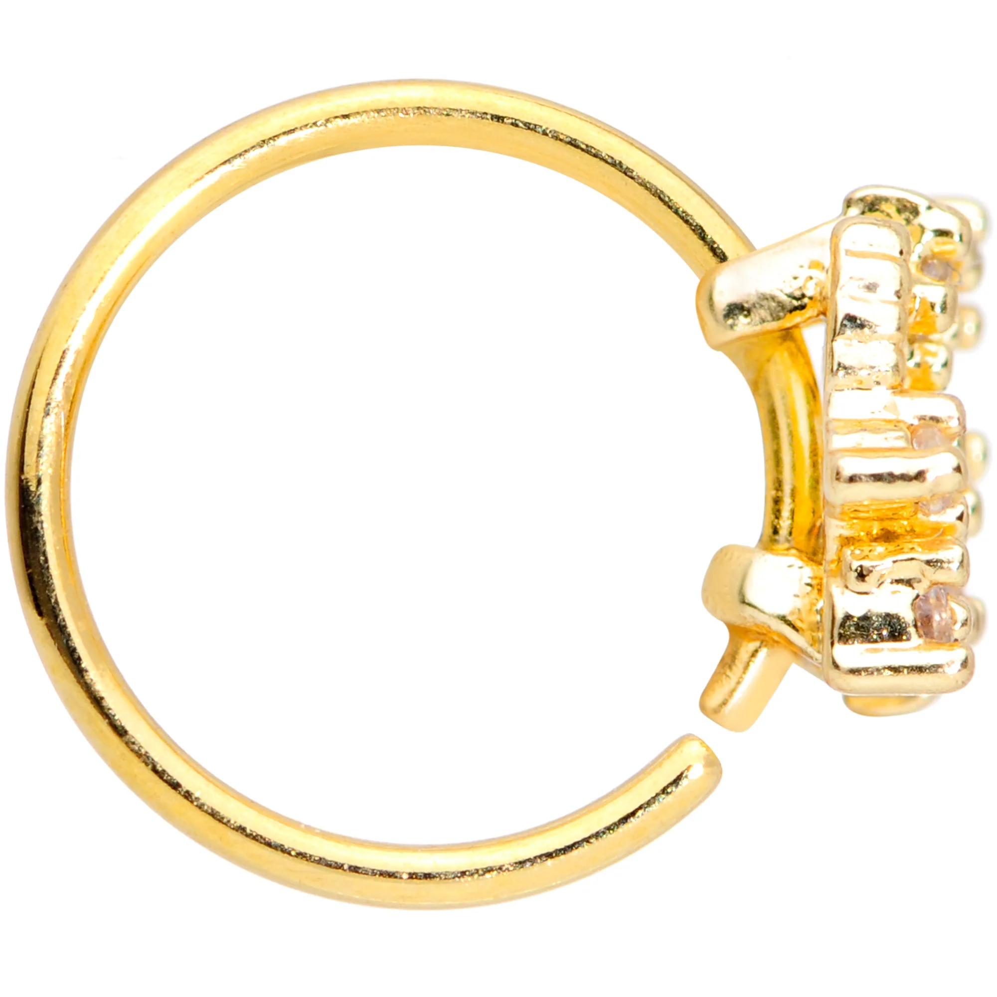 20G 5/16 Clear CZ Gem Gold Tone Circle Star Nose Hoop - Image 2