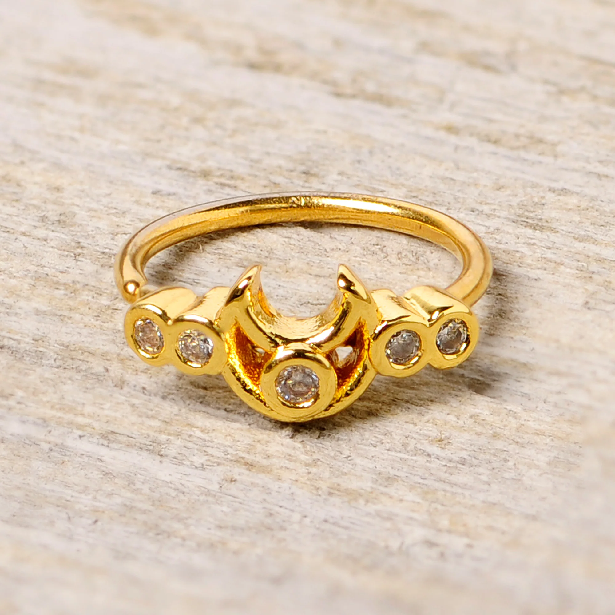 20G 5/16 Clear CZ Gem Gold Tone Crescent Moon Nose Hoop - Image 4