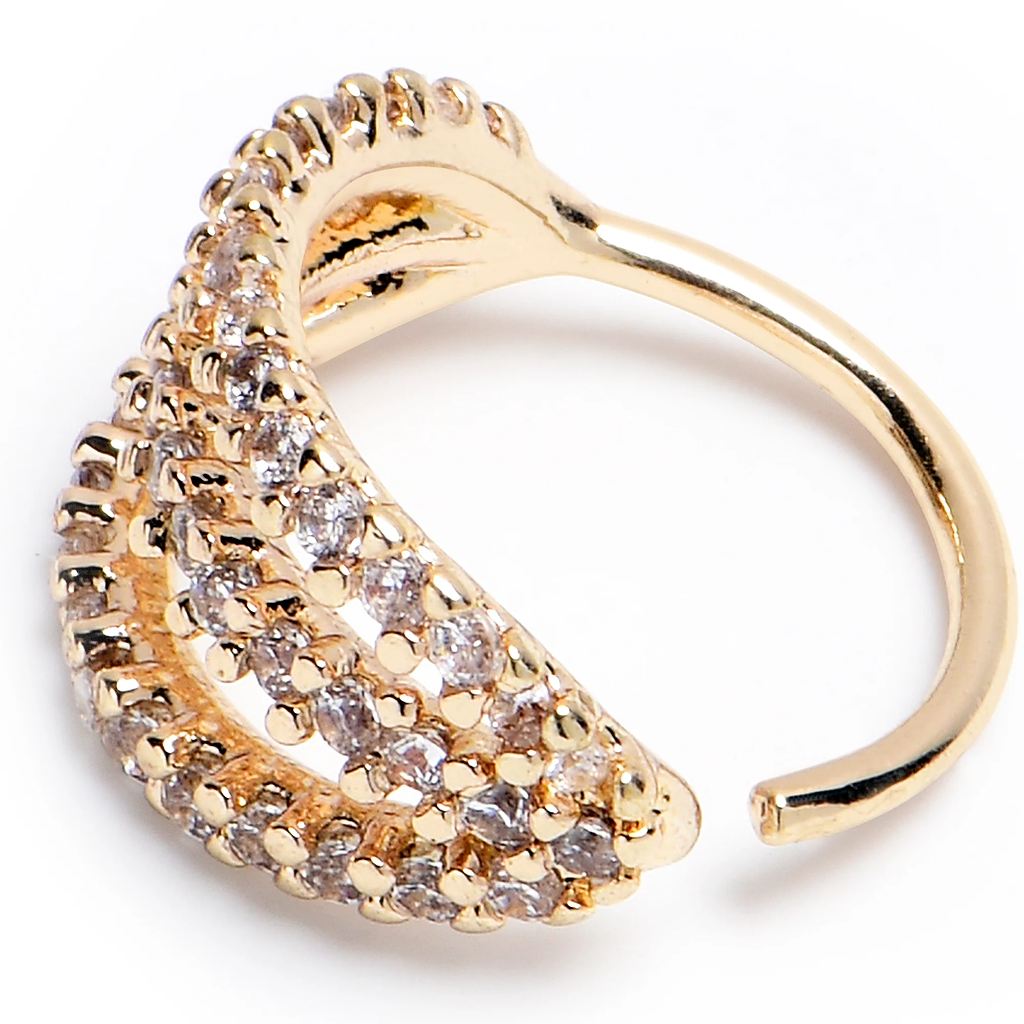 20G 5/16 Clear CZ Gem Gold Tone Faux Triple Hoop Nose Hoop - Image 2