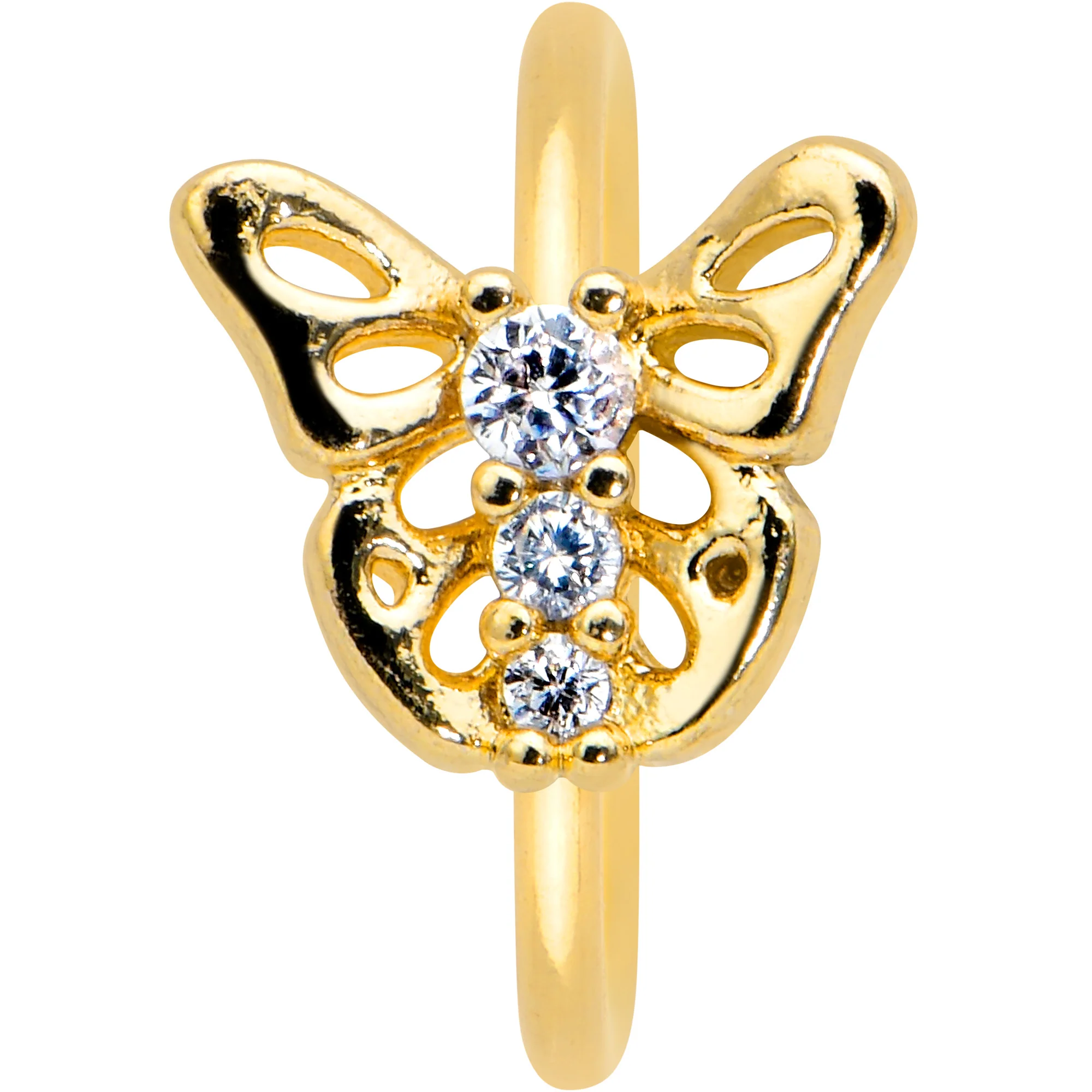 20G 5/16 Clear CZ Gem Gold Tone Open Butterfly Nose Hoop - Image 2
