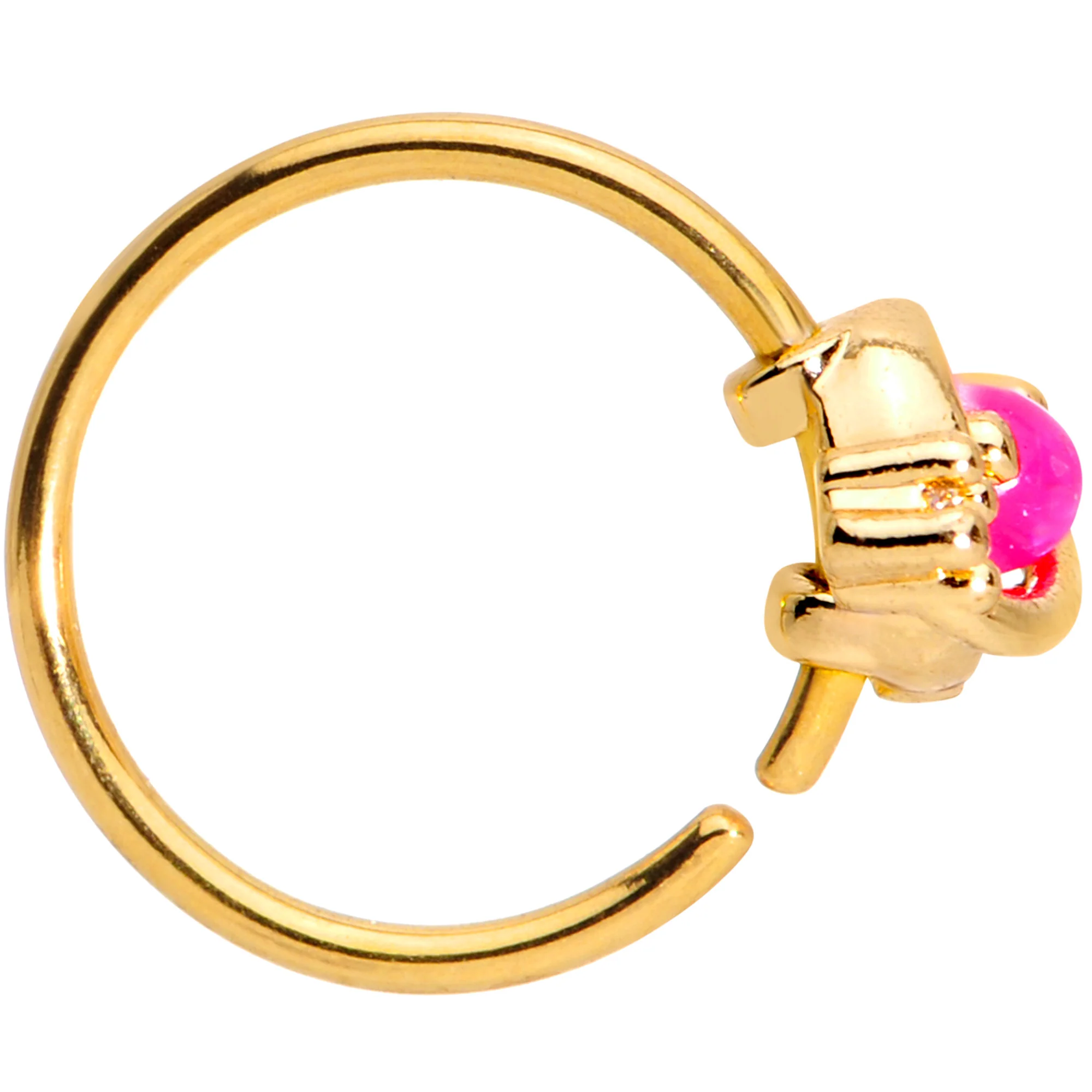 20G 5/16 Clear CZ Gem Pink Faux Opal Gold Tone Planet Nose Hoop - Image 2