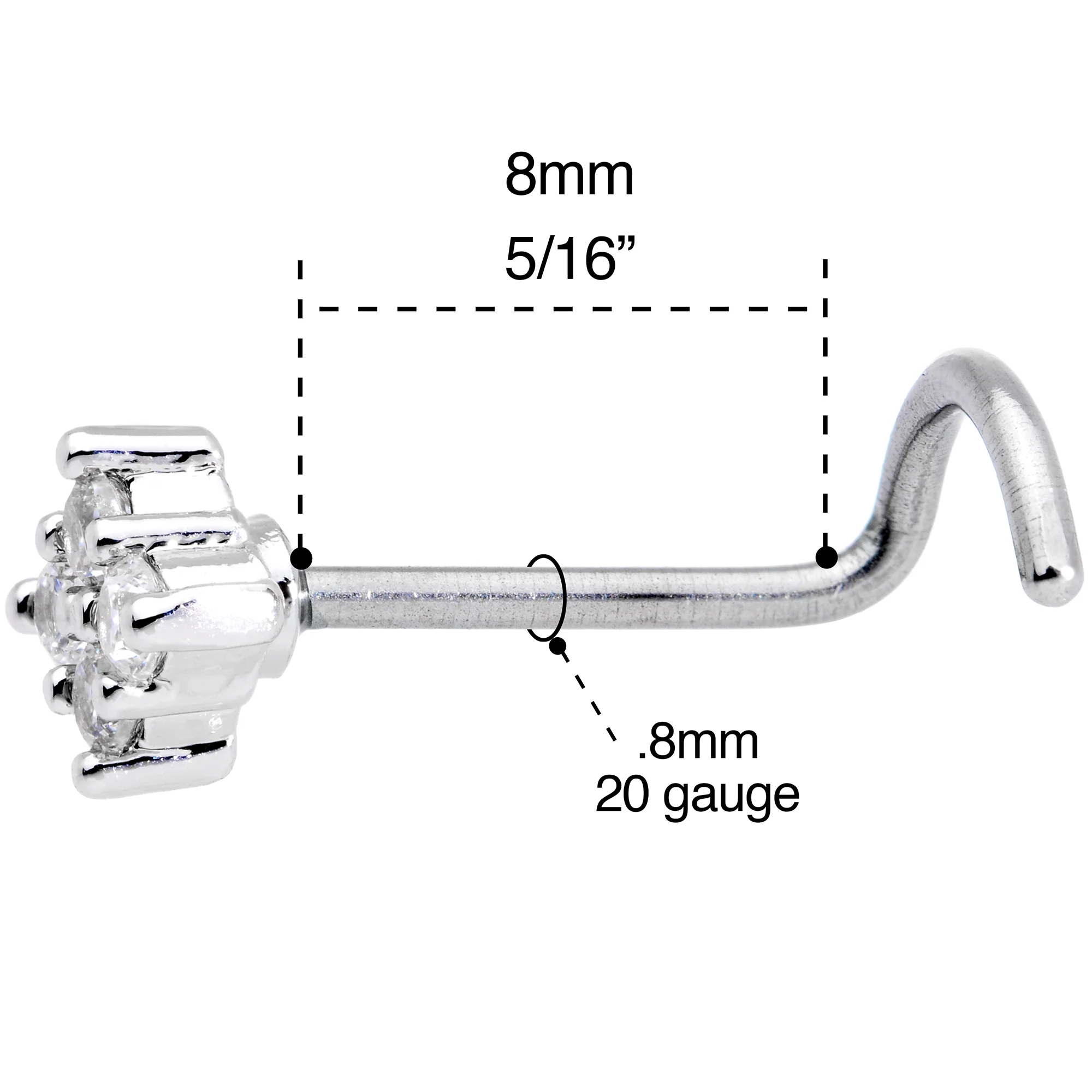 20G 5/16 Clear CZ Gem Princess Nose Screw - Image 5