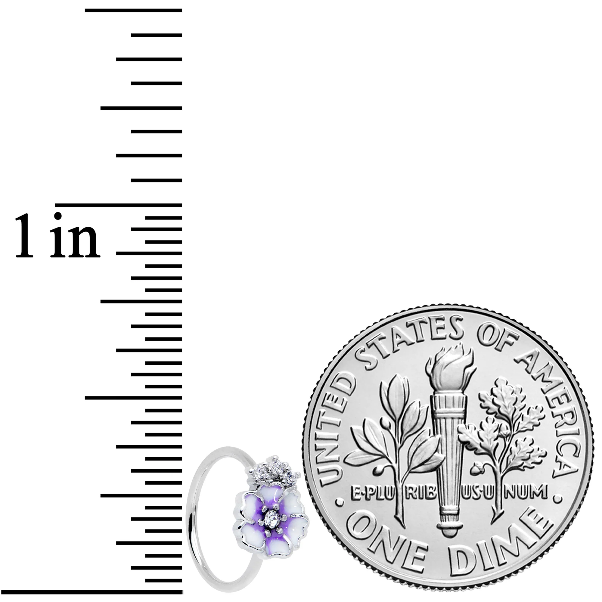 20G 5/16 Clear CZ Gem Purple White Flower Nose Hoop - Image 3