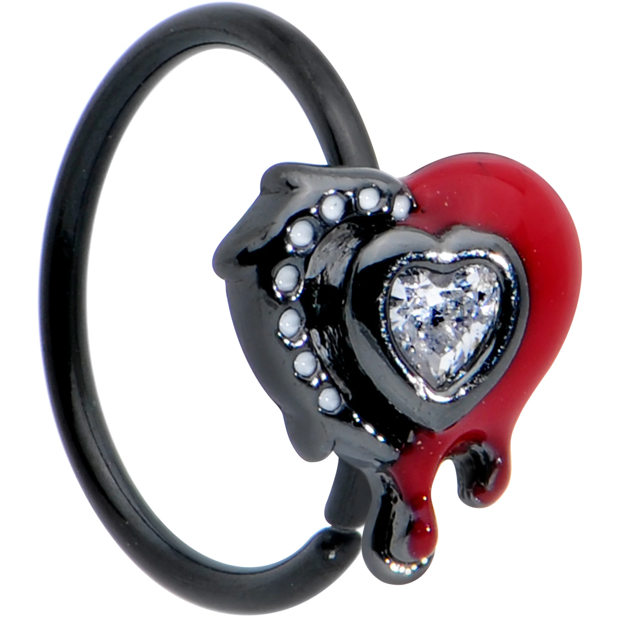 20G 5/16 Clear Gem Black Bleeding Heart Nose Hoop