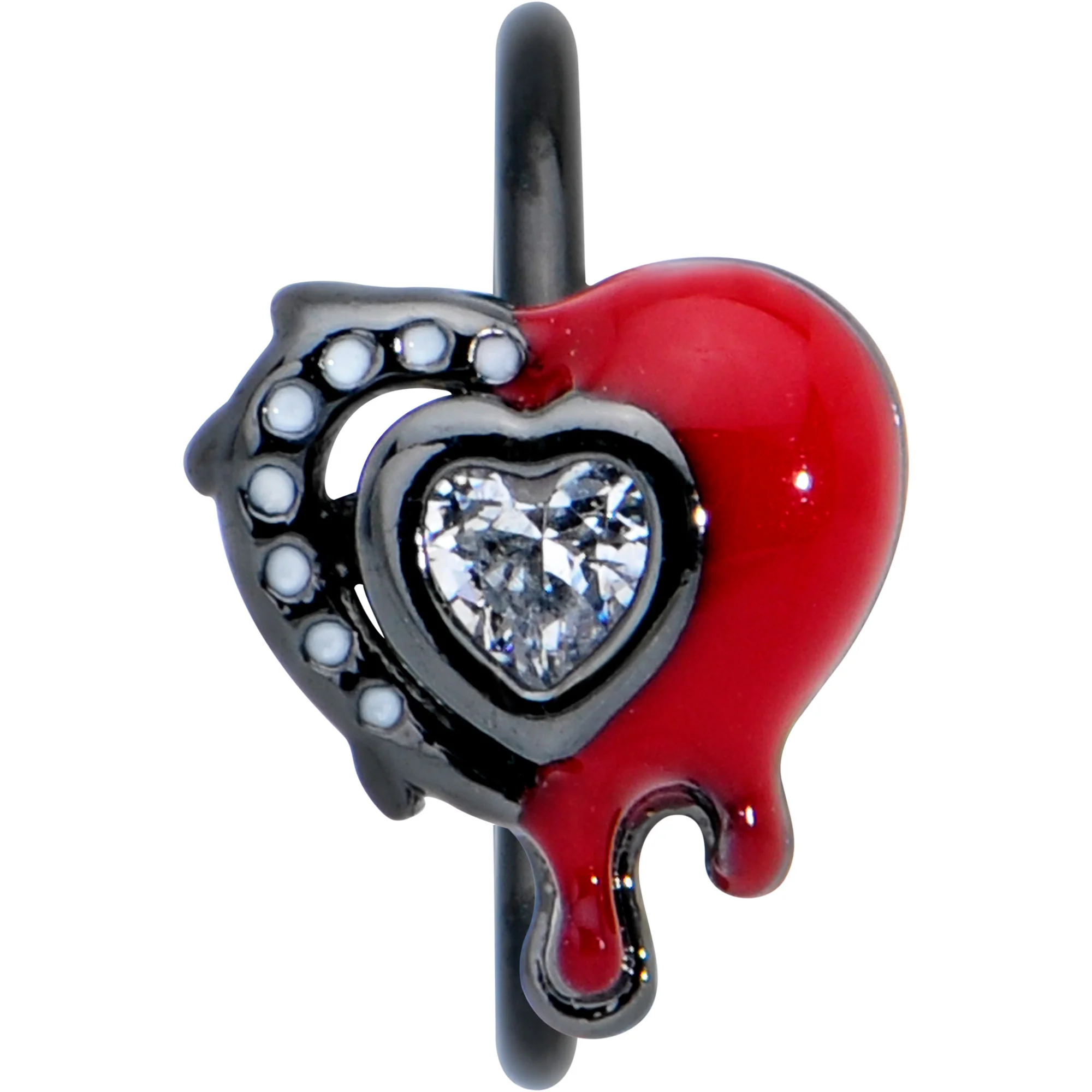 20G 5/16 Clear Gem Black Bleeding Heart Nose Hoop - Image 2