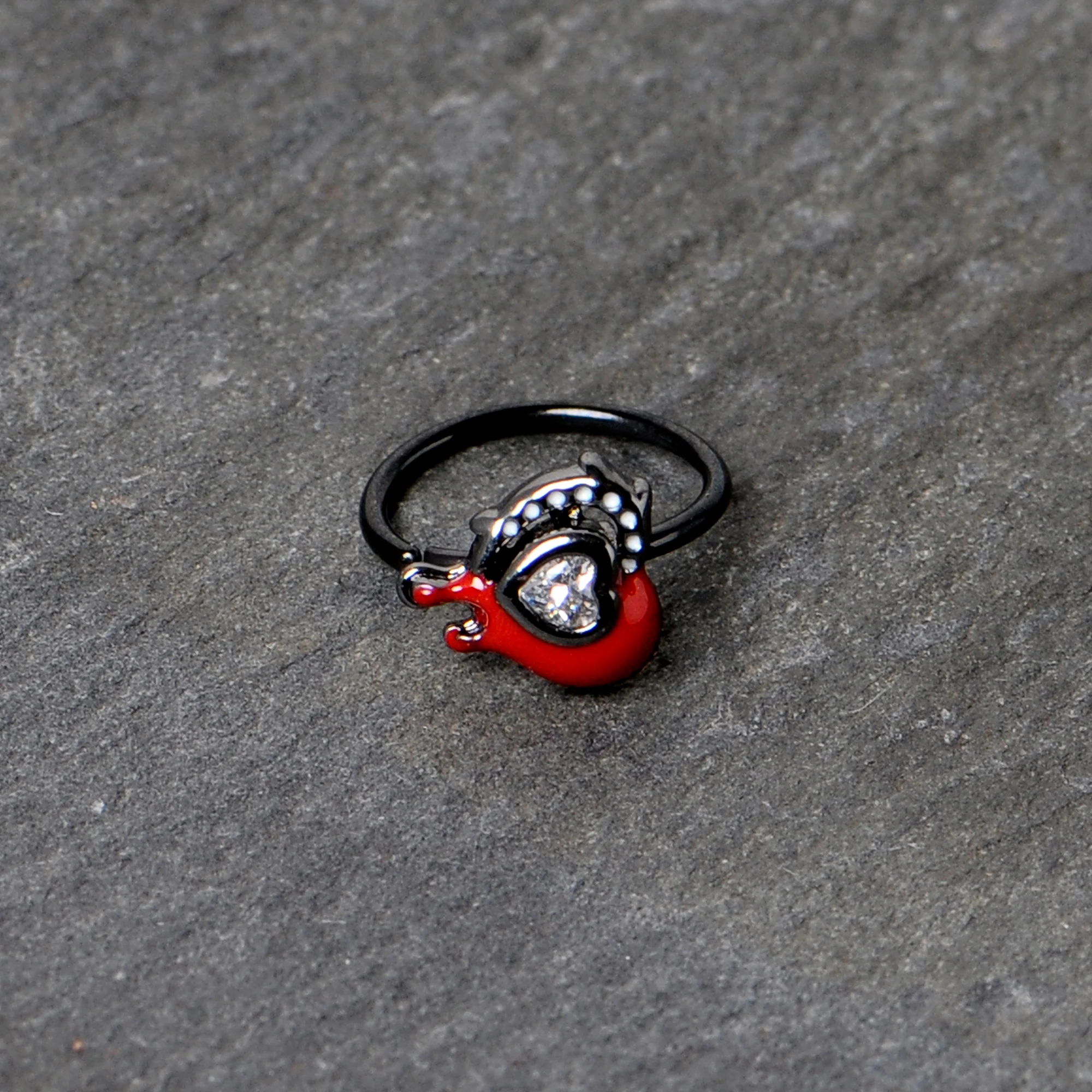 20G 5/16 Clear Gem Black Bleeding Heart Nose Hoop - Image 6