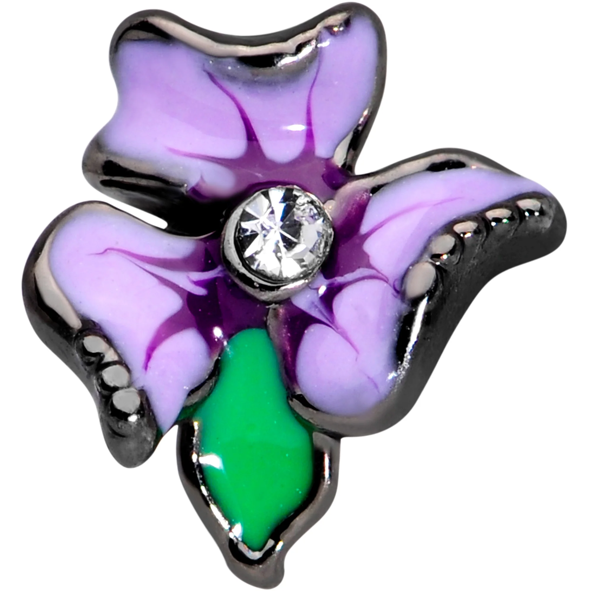 20G 5/16 Clear Gem Black Purple Iris Flower Nose Hoop - Image 2