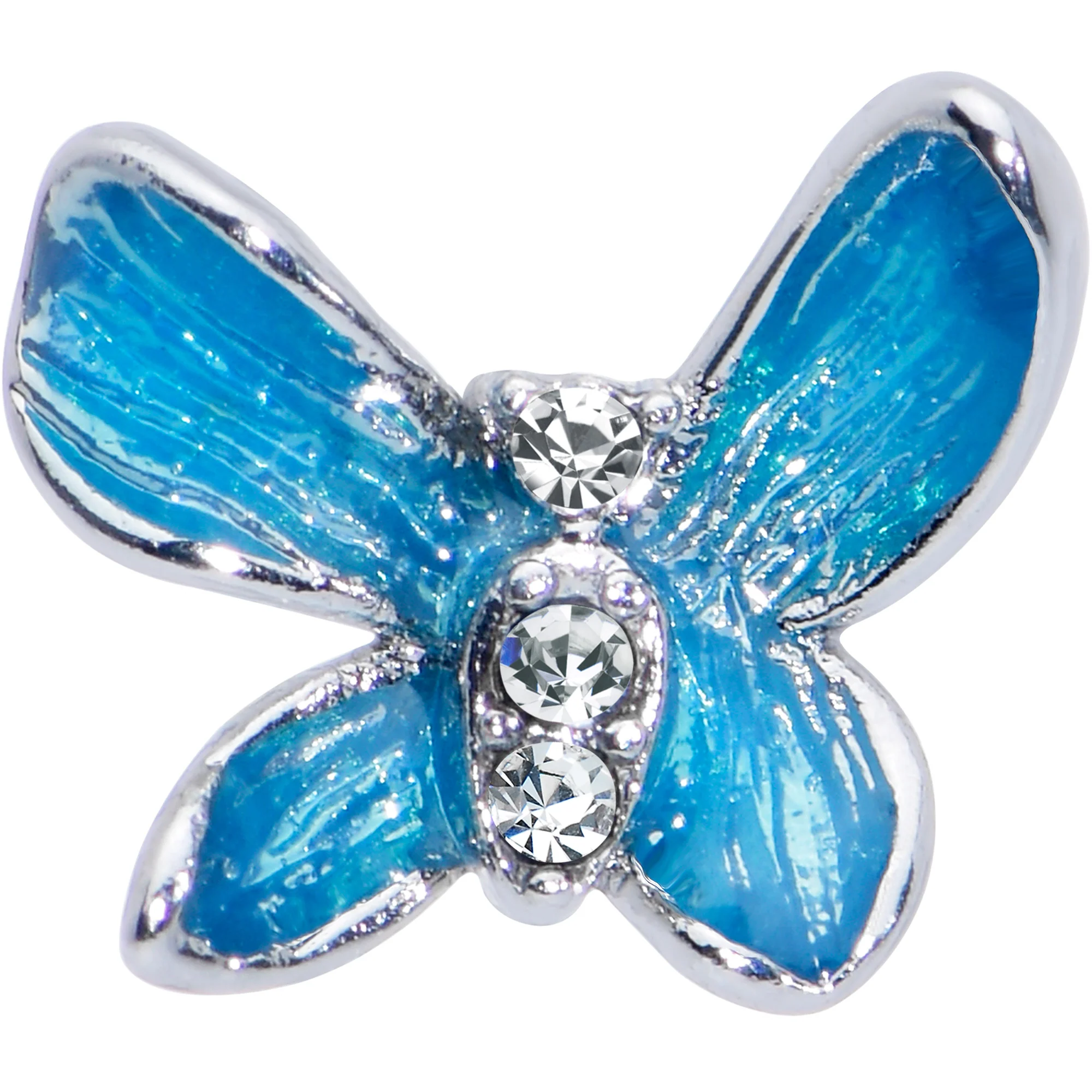 20G 5/16 Clear Gem Chunky Butterfly Blue Nose Hoop - Image 2