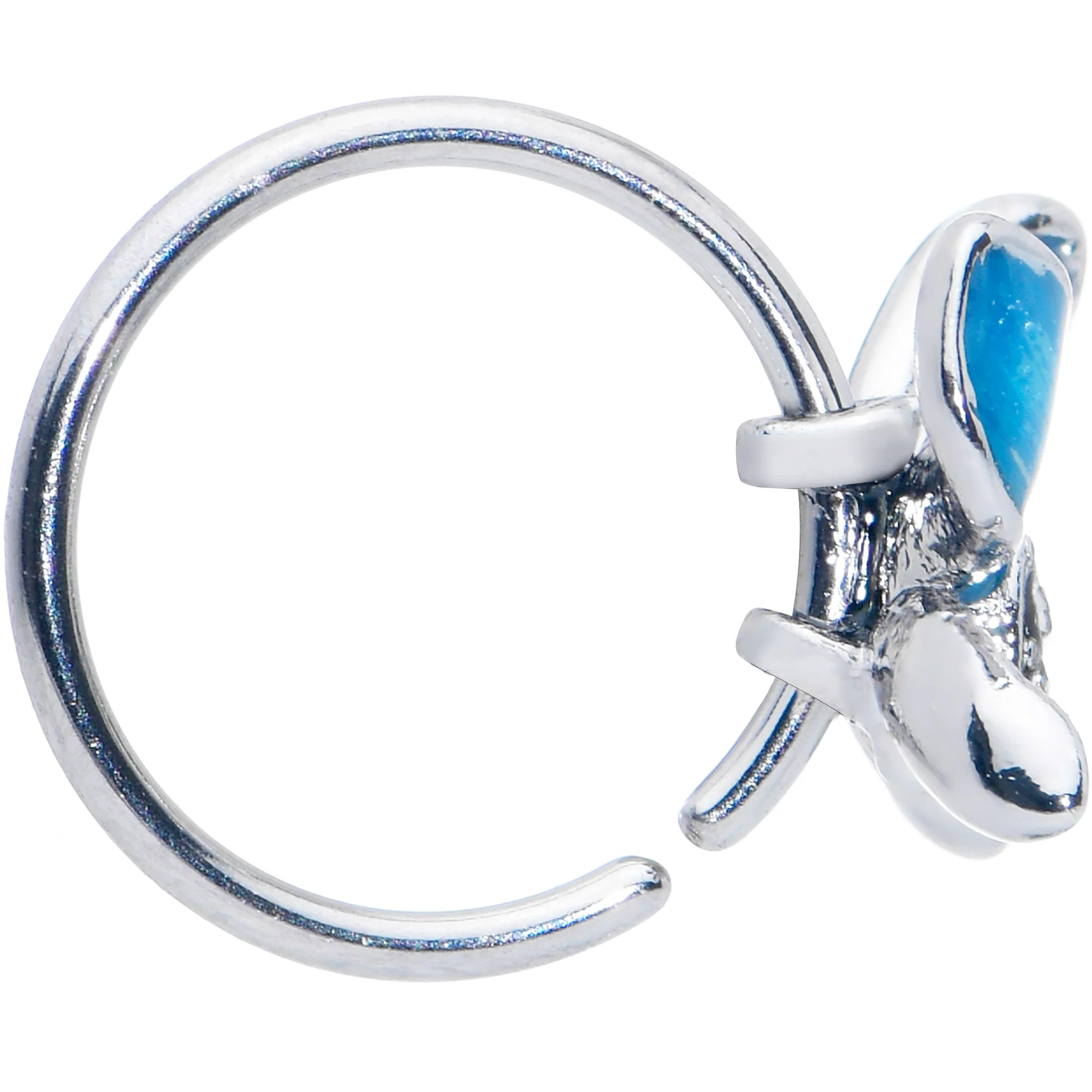 20G 5/16 Clear Gem Chunky Butterfly Blue Nose Hoop - Image 3