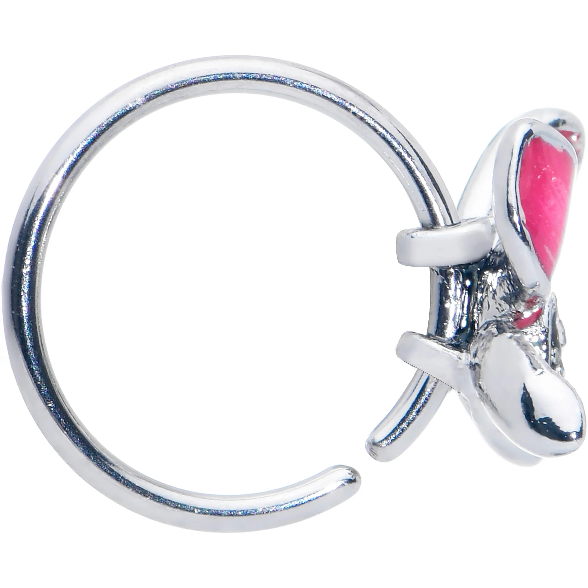 20G 5/16 Clear Gem Chunky Butterfly Pink Nose Hoop - Image 3