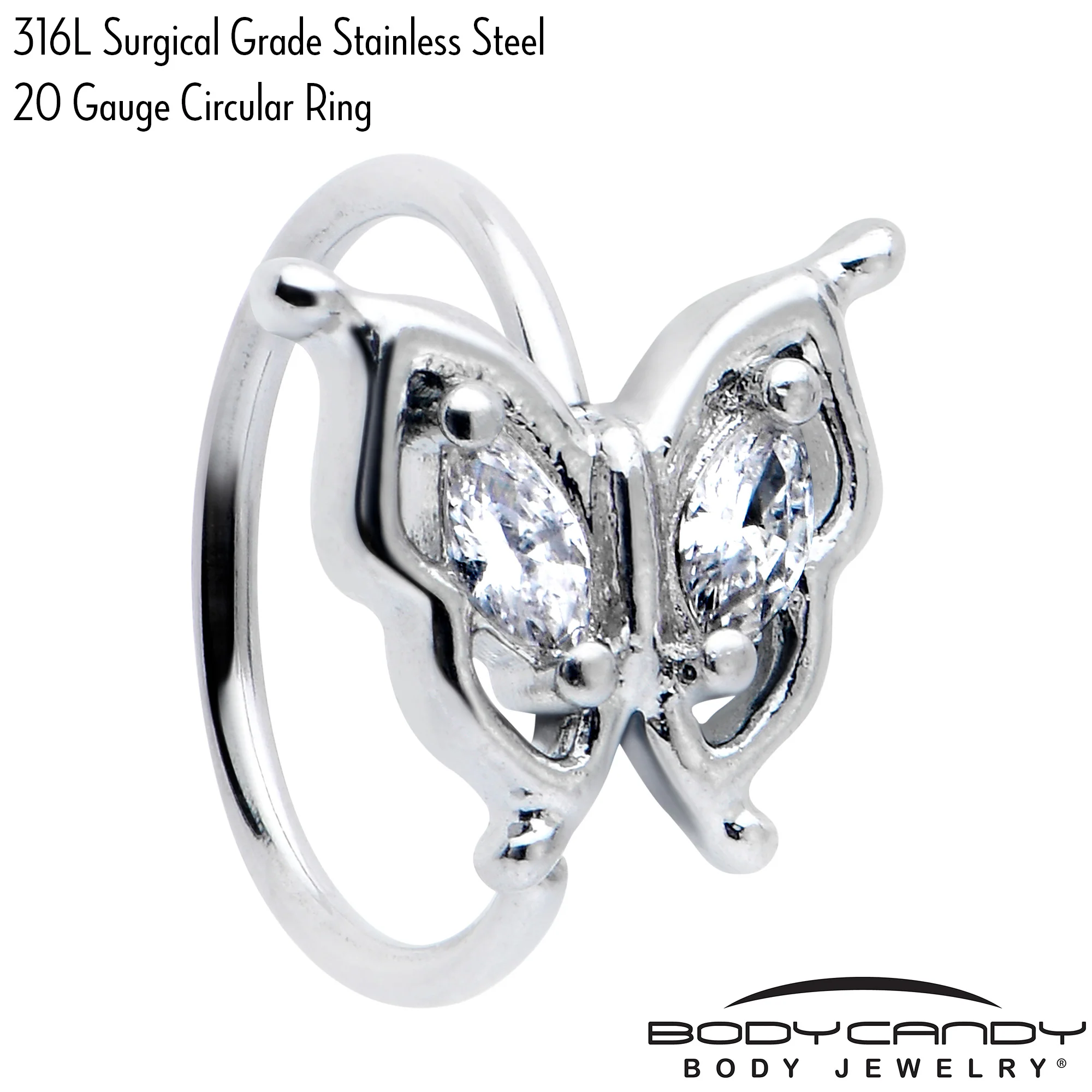 20G 5/16 Clear Gem Fancy Fab Butterfly Nose Hoop - Image 5