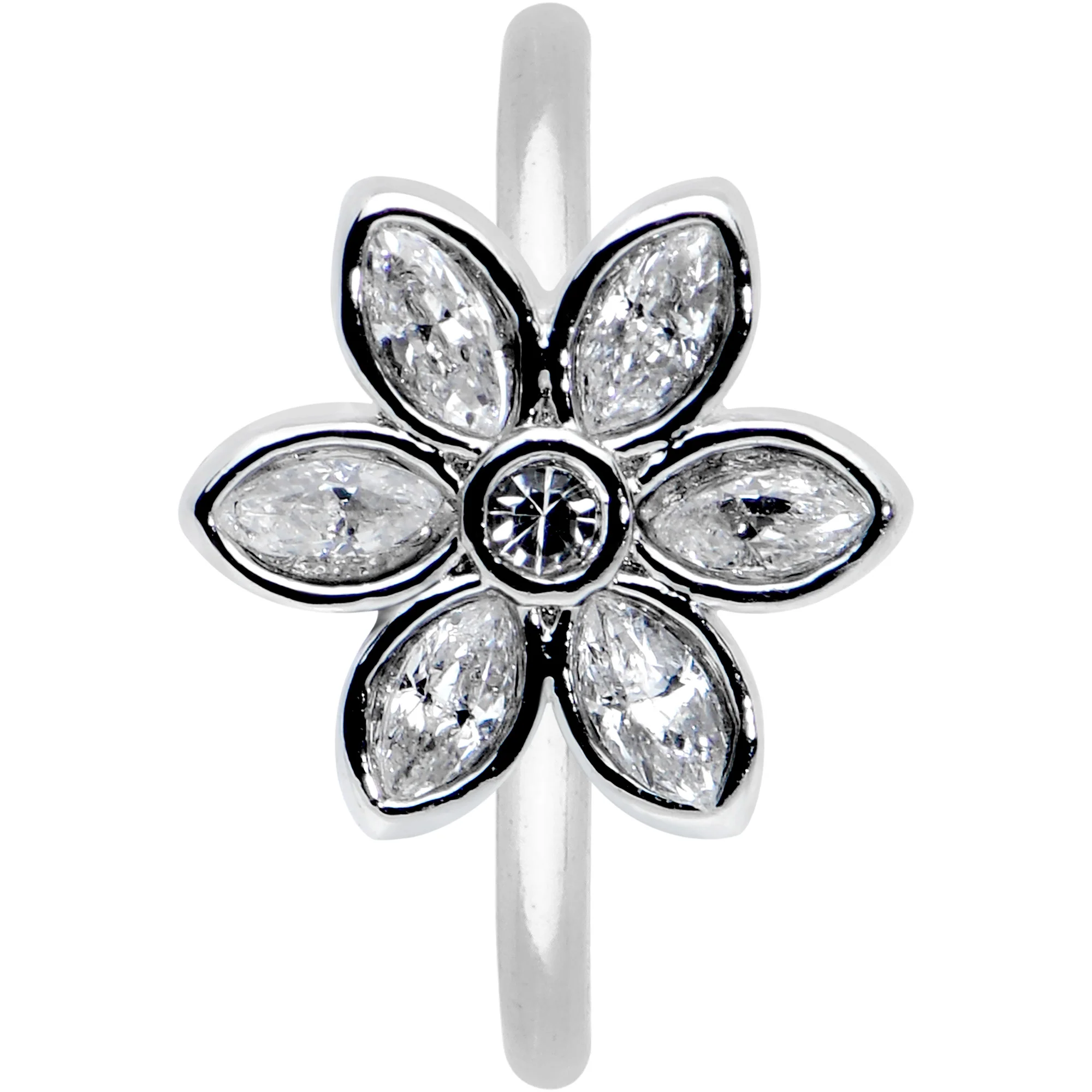 20G 5/16 Clear Gem Fancy Flower Seamless Nose Hoop - Image 2