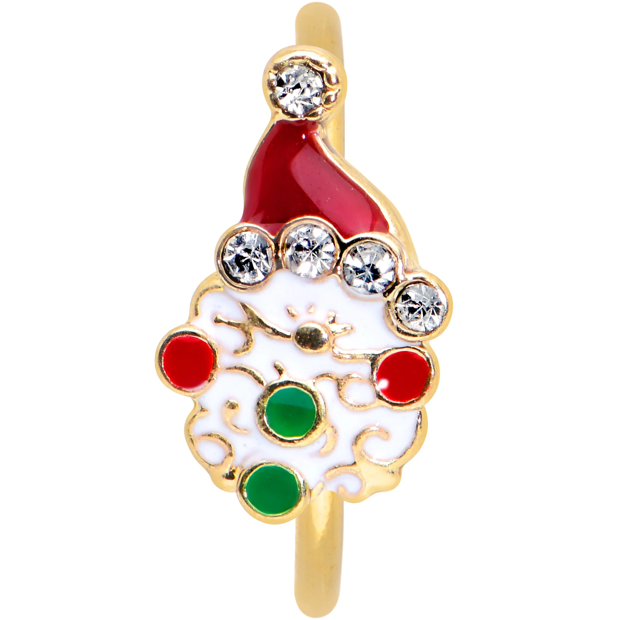 20G 5/16 Clear Gem Gold Tone Deco Santa Christmas Nose Hoop - Image 2