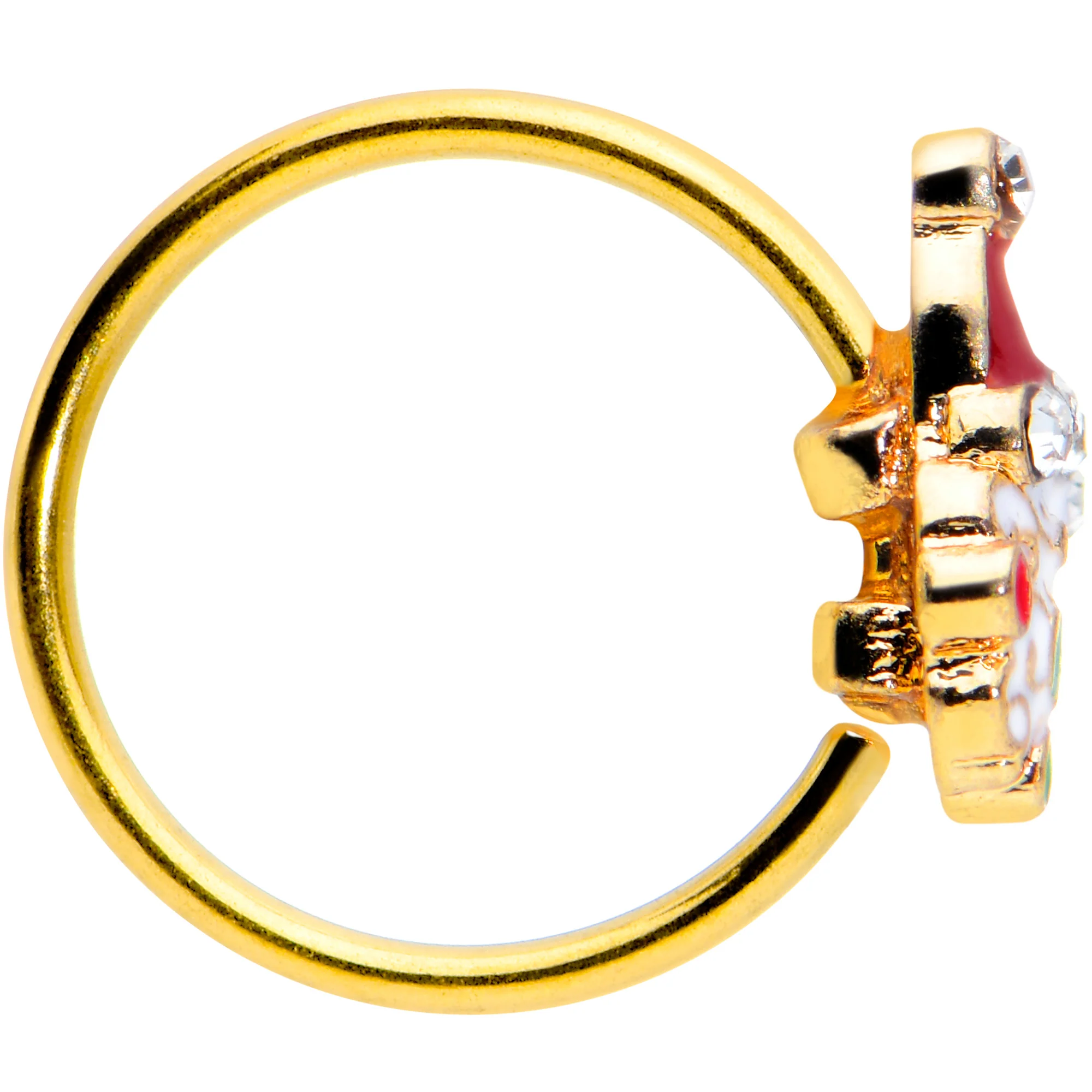 20G 5/16 Clear Gem Gold Tone Deco Santa Christmas Nose Hoop - Image 3