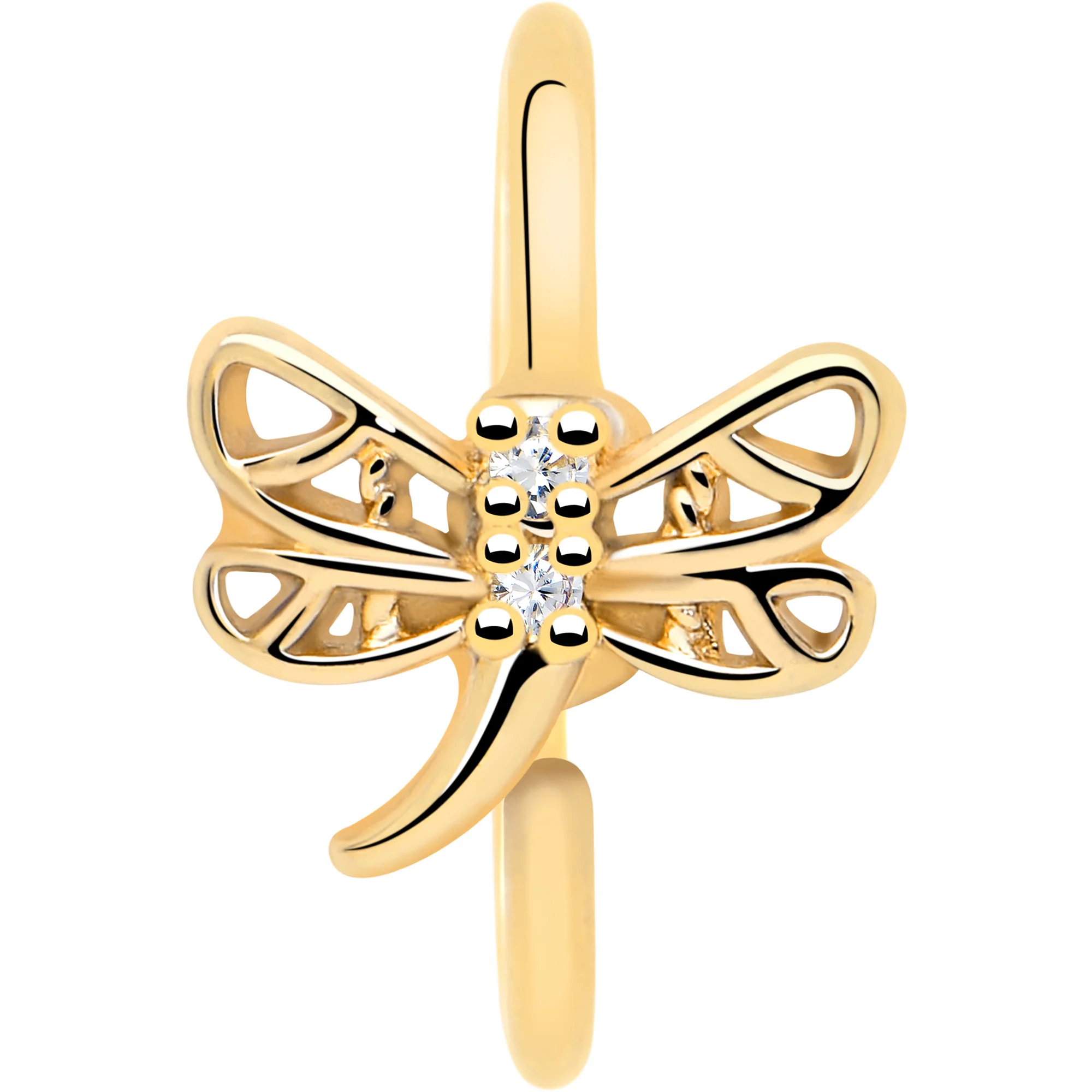 20G 5/16 Clear Gem Gold Tone Filigree Dragonfly Nose Hoop - Image 3