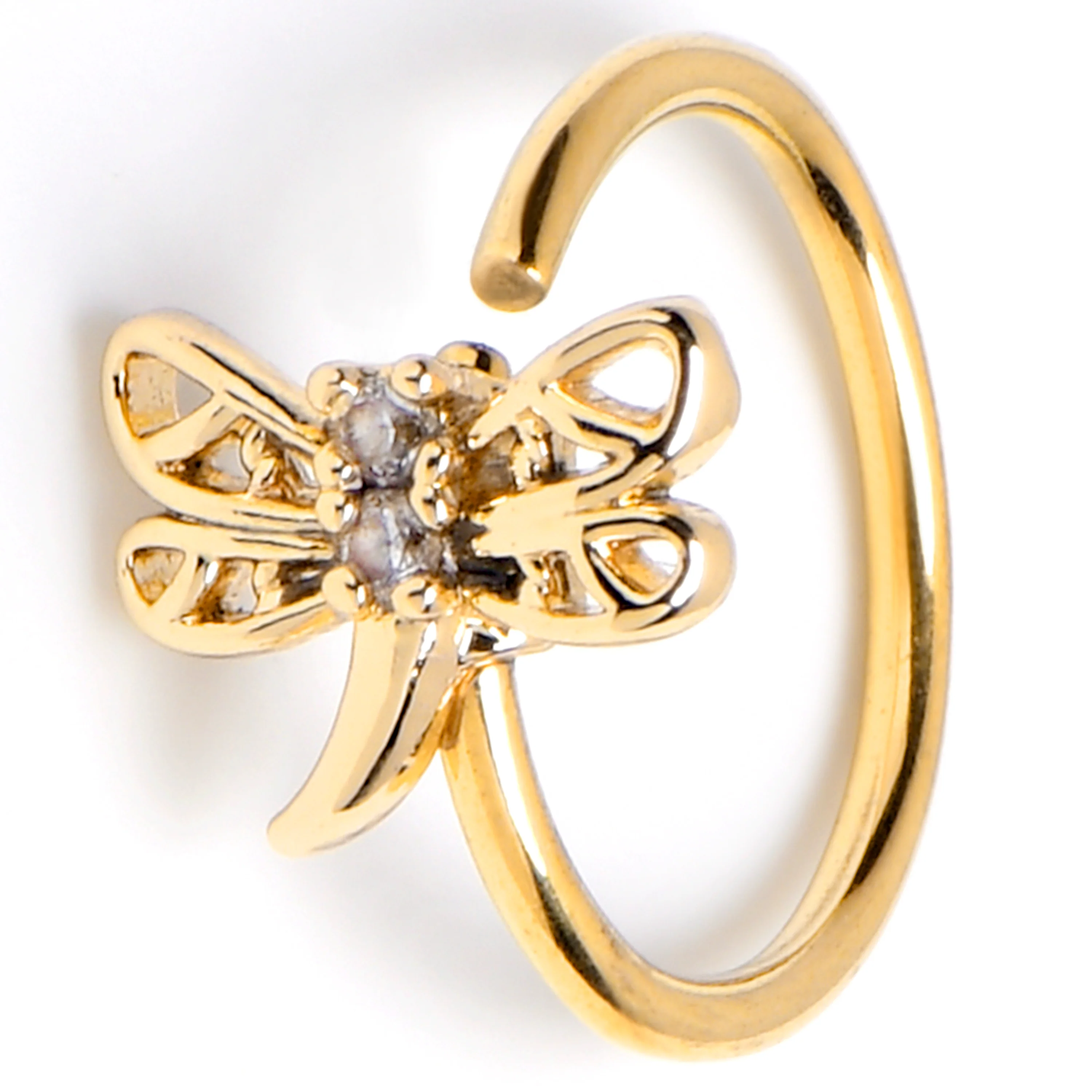 20G 5/16 Clear Gem Gold Tone Filigree Dragonfly Nose Hoop - Image 6