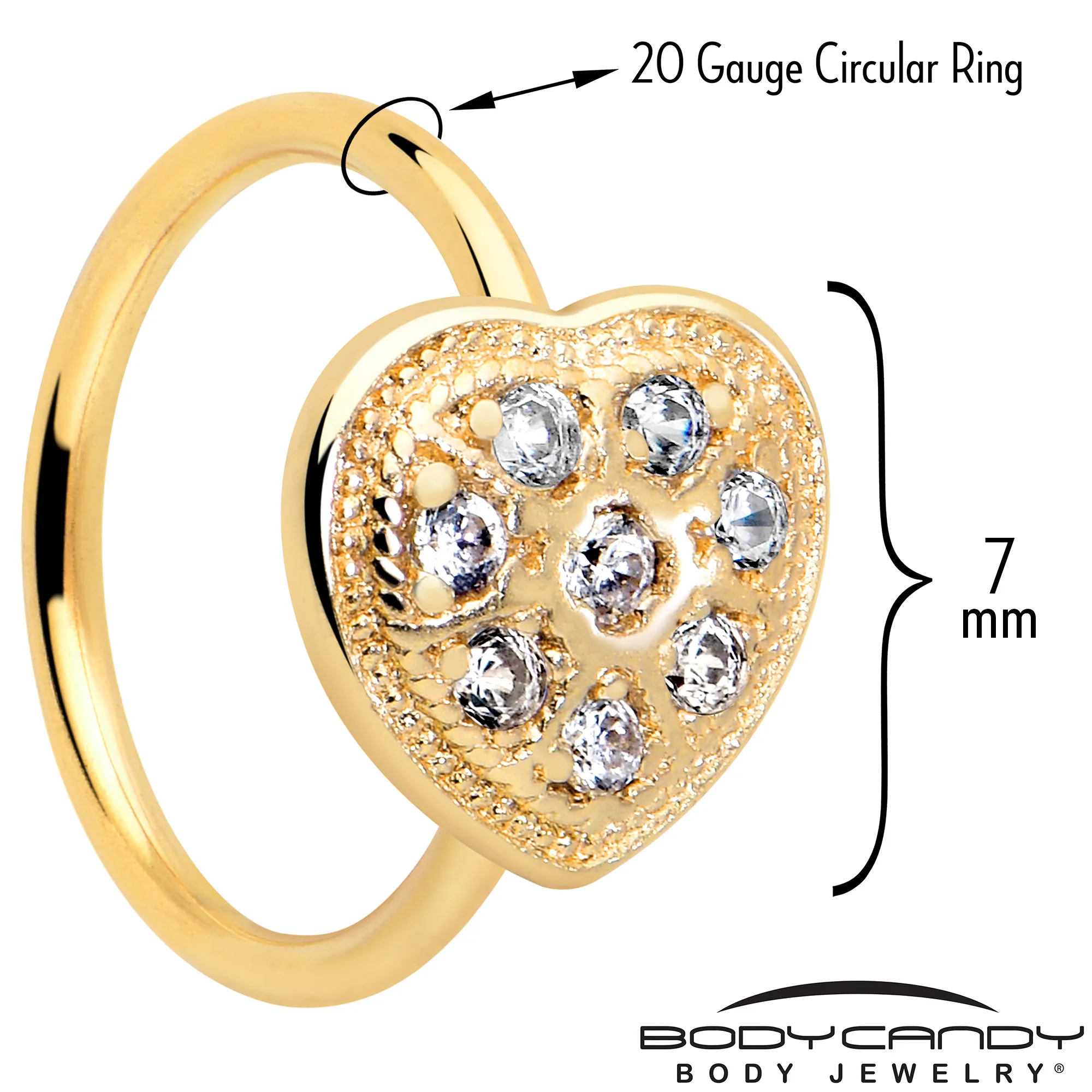 20G 5/16 Clear Gem Gold Tone Ultra Luxe Heart Nose Hoop - Image 2