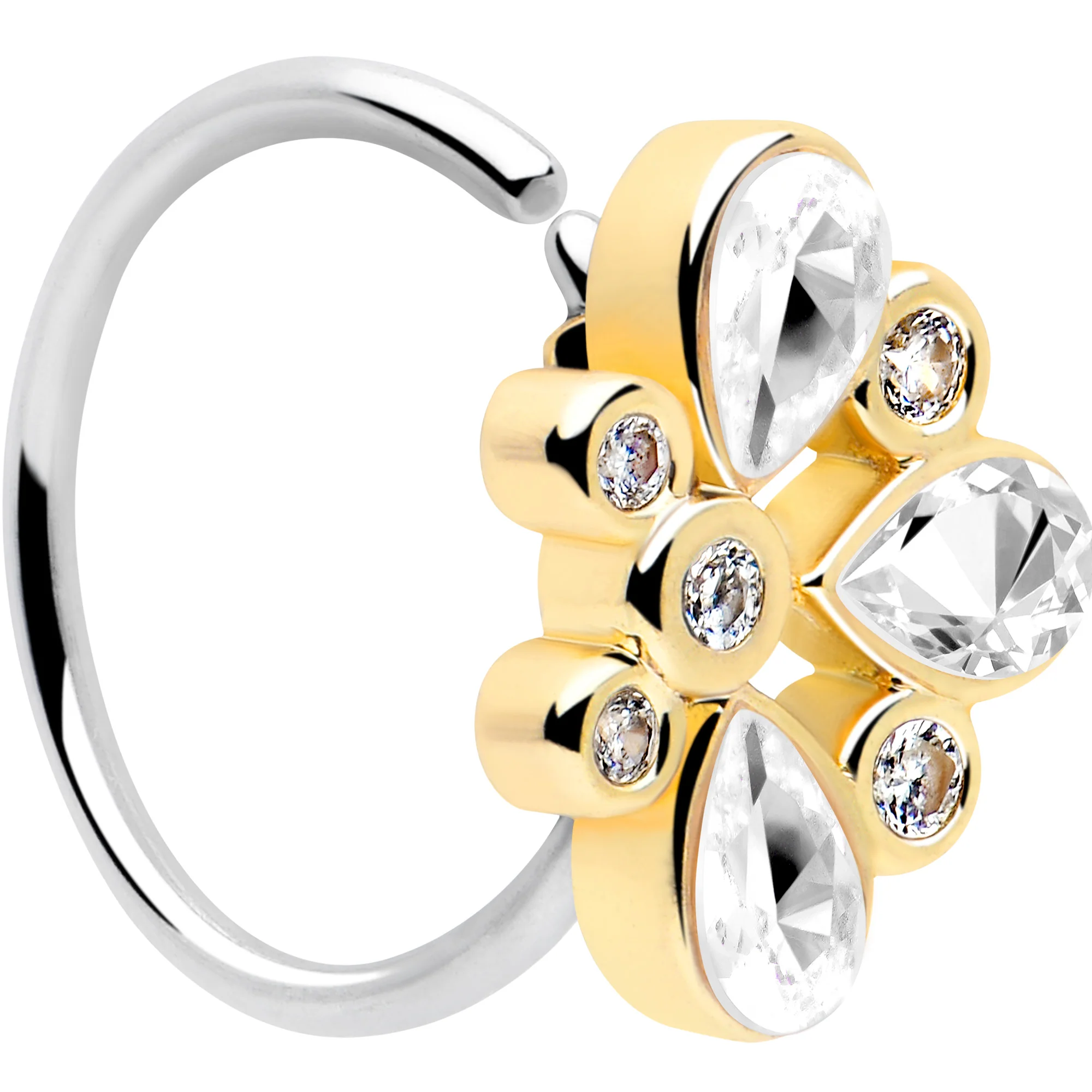 20G 5/16 Clear Gem Golden Crown Deluxe Nose Hoop - Image 2