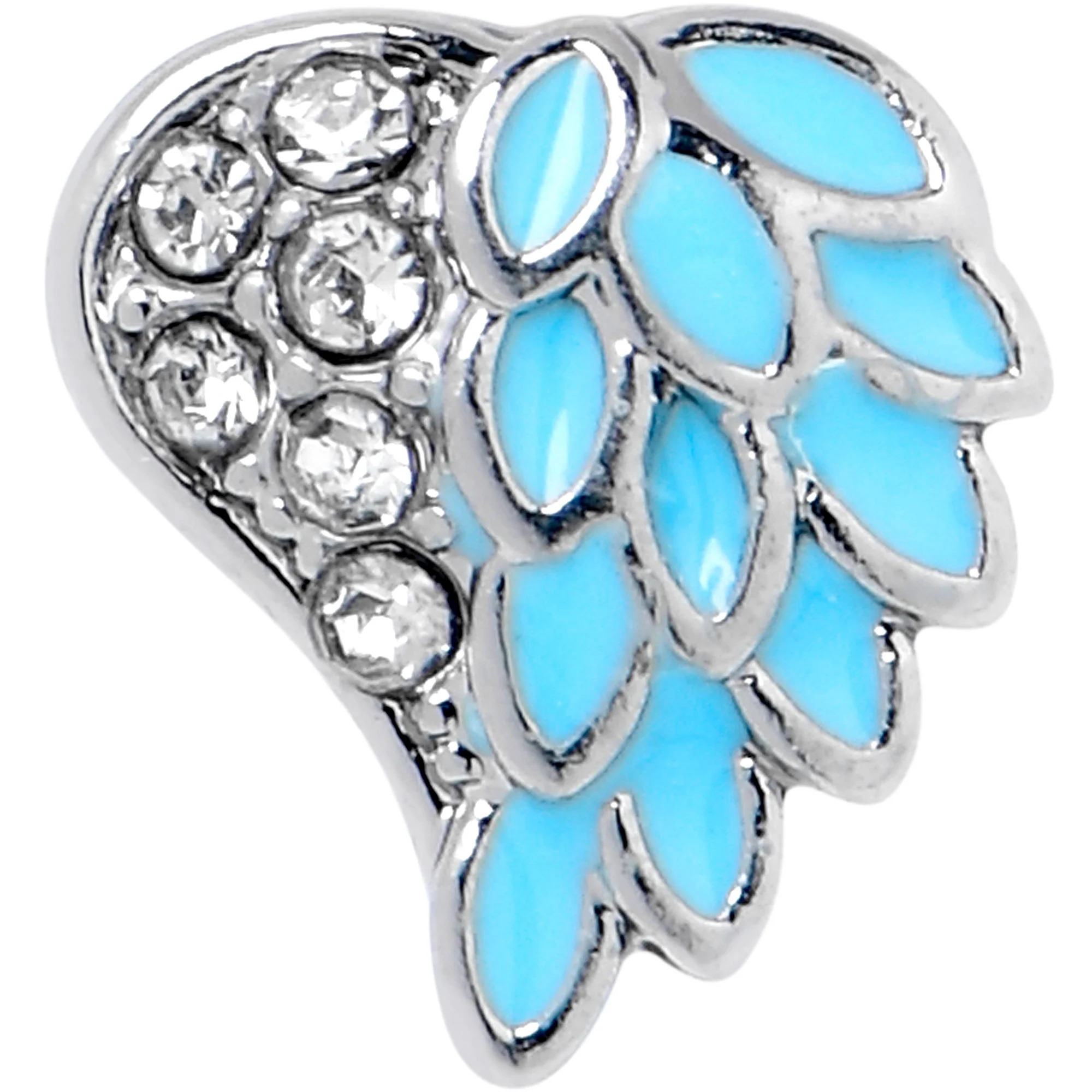 20G 5/16 Clear Gem Heavenly Heart Angel Wing Blue Nose Hoop - Image 2