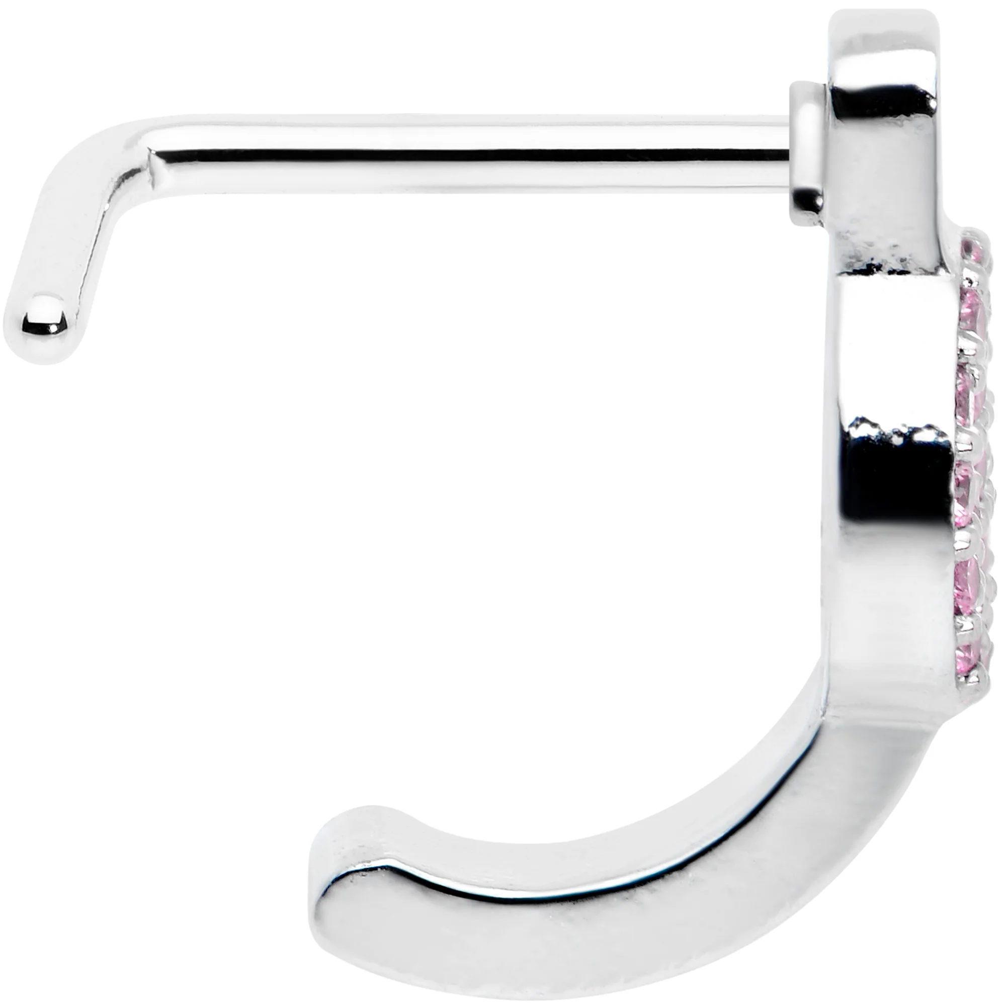 20G 5/16 Faint Pink Gem Retro Peace Sign Faux Hoop L Shape Nose Ring - Image 3