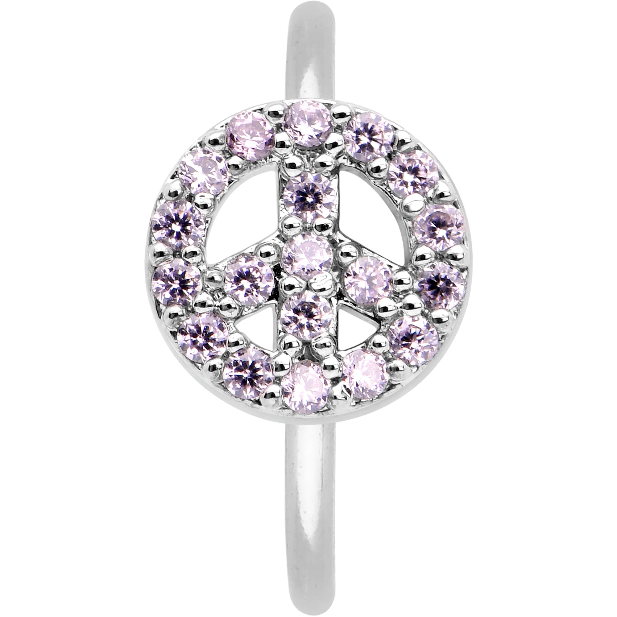 20G 5/16 Faint Pink Gem Retro Peace Sign Seamless Nose Hoop - Image 2