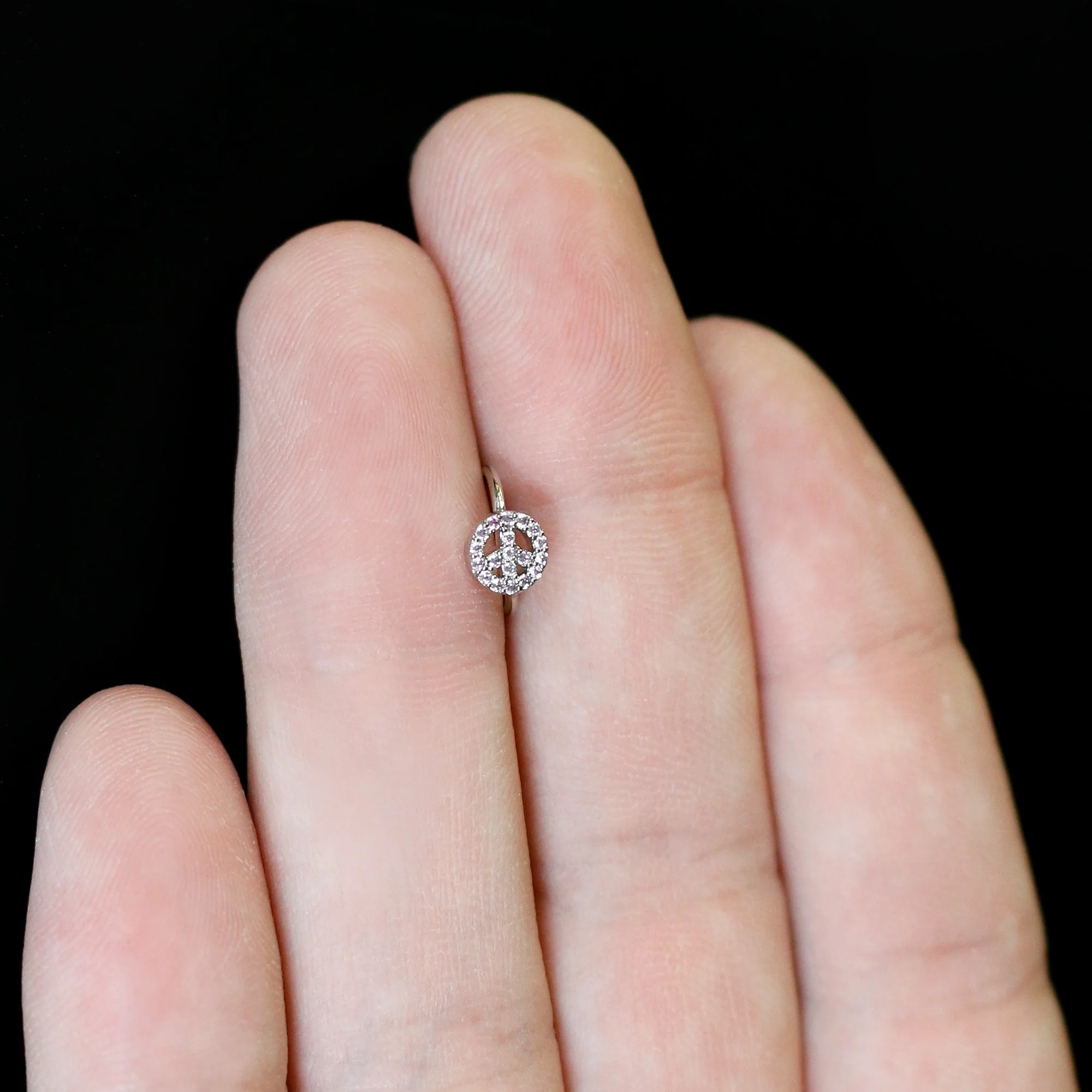 20G 5/16 Faint Pink Gem Retro Peace Sign Seamless Nose Hoop - Image 6