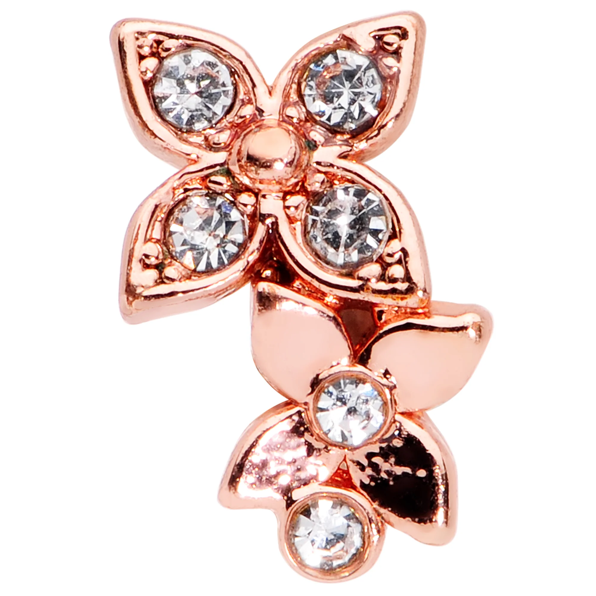 20G 5/16 Clear Gem Rose Gold Tone Glam Butterfly Flower Nose Hoop - Image 2