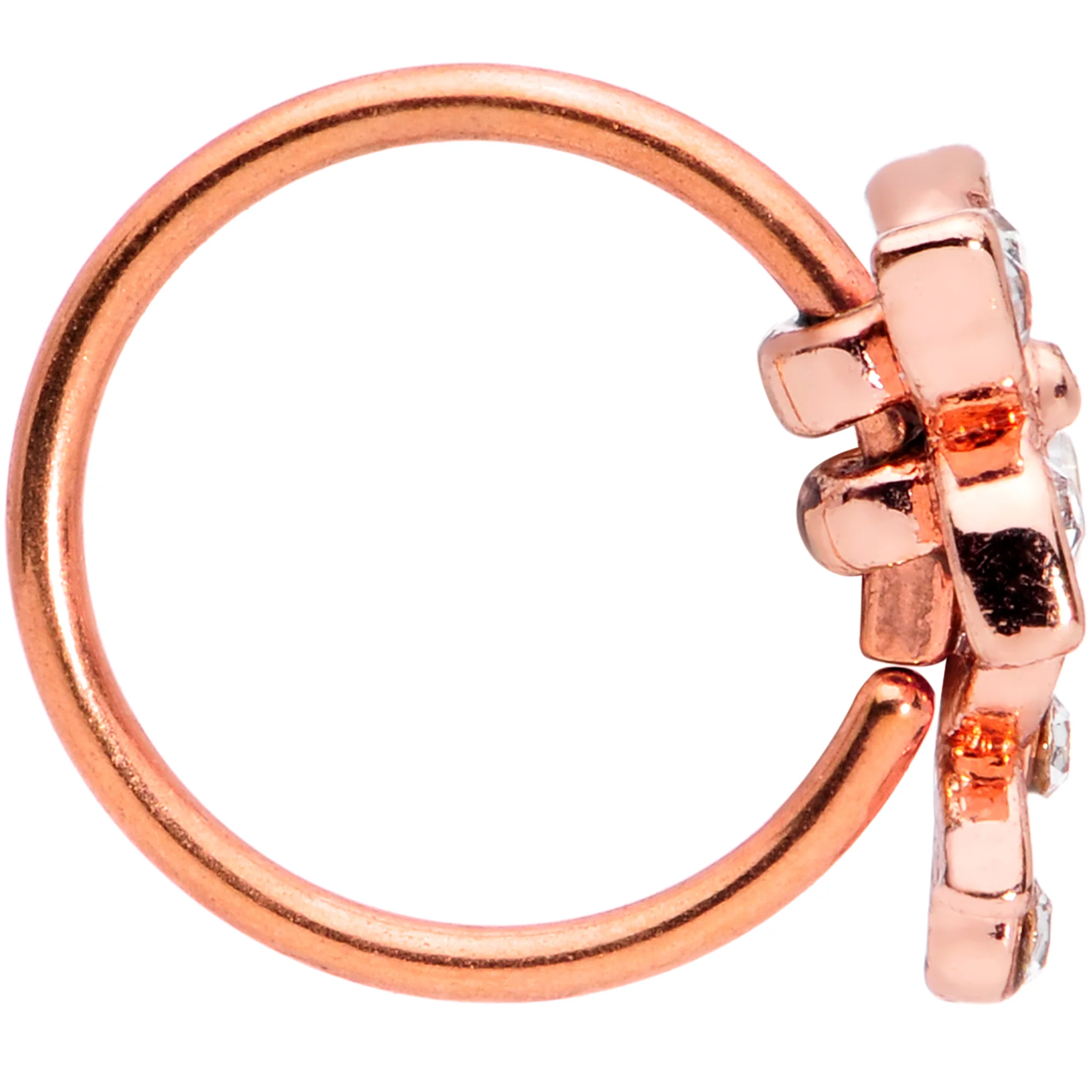 20G 5/16 Clear Gem Rose Gold Tone Glam Butterfly Flower Nose Hoop - Image 3