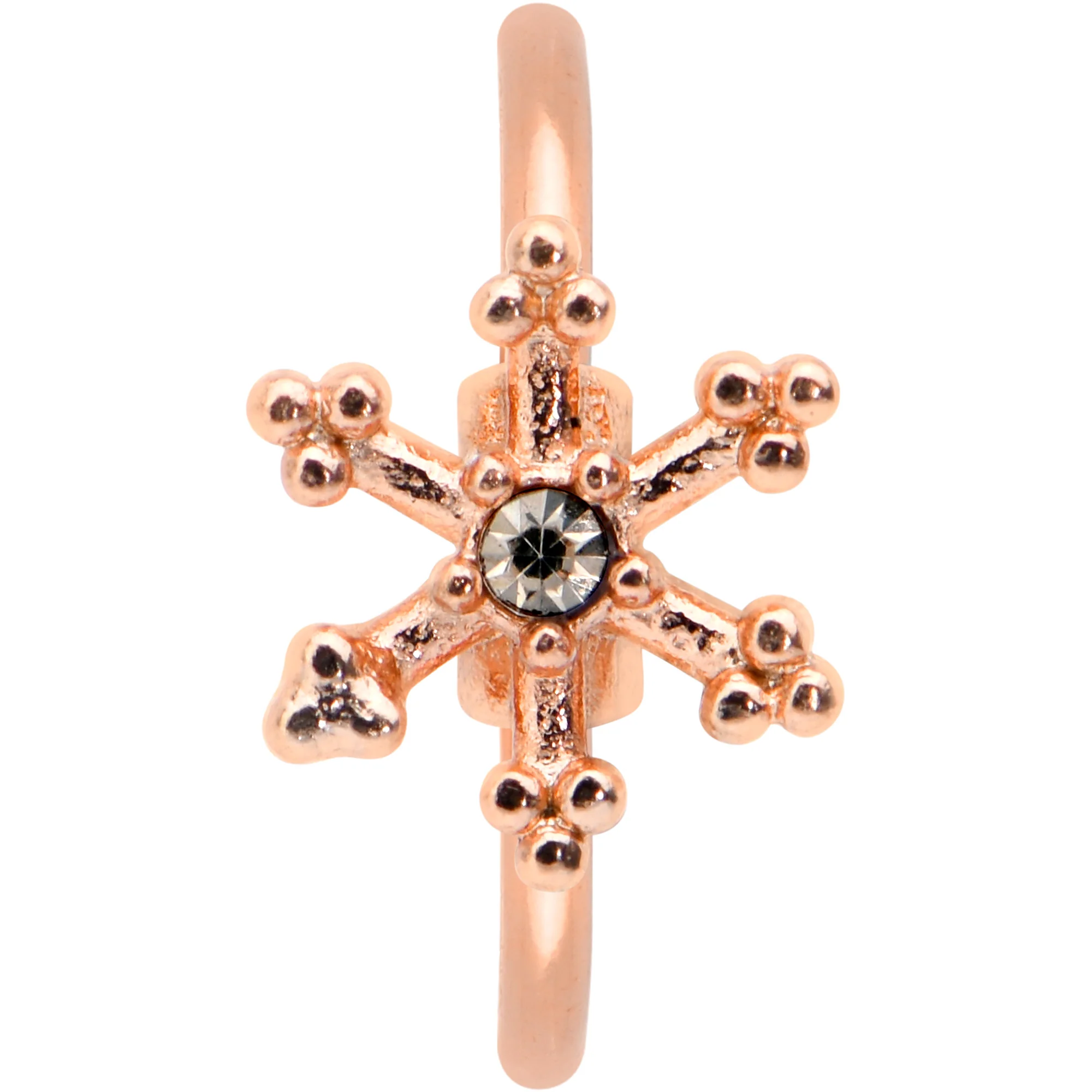 20G 5/16 Clear Gem Rose Gold Tone Sweet Snowflake Nose Hoop - Image 2