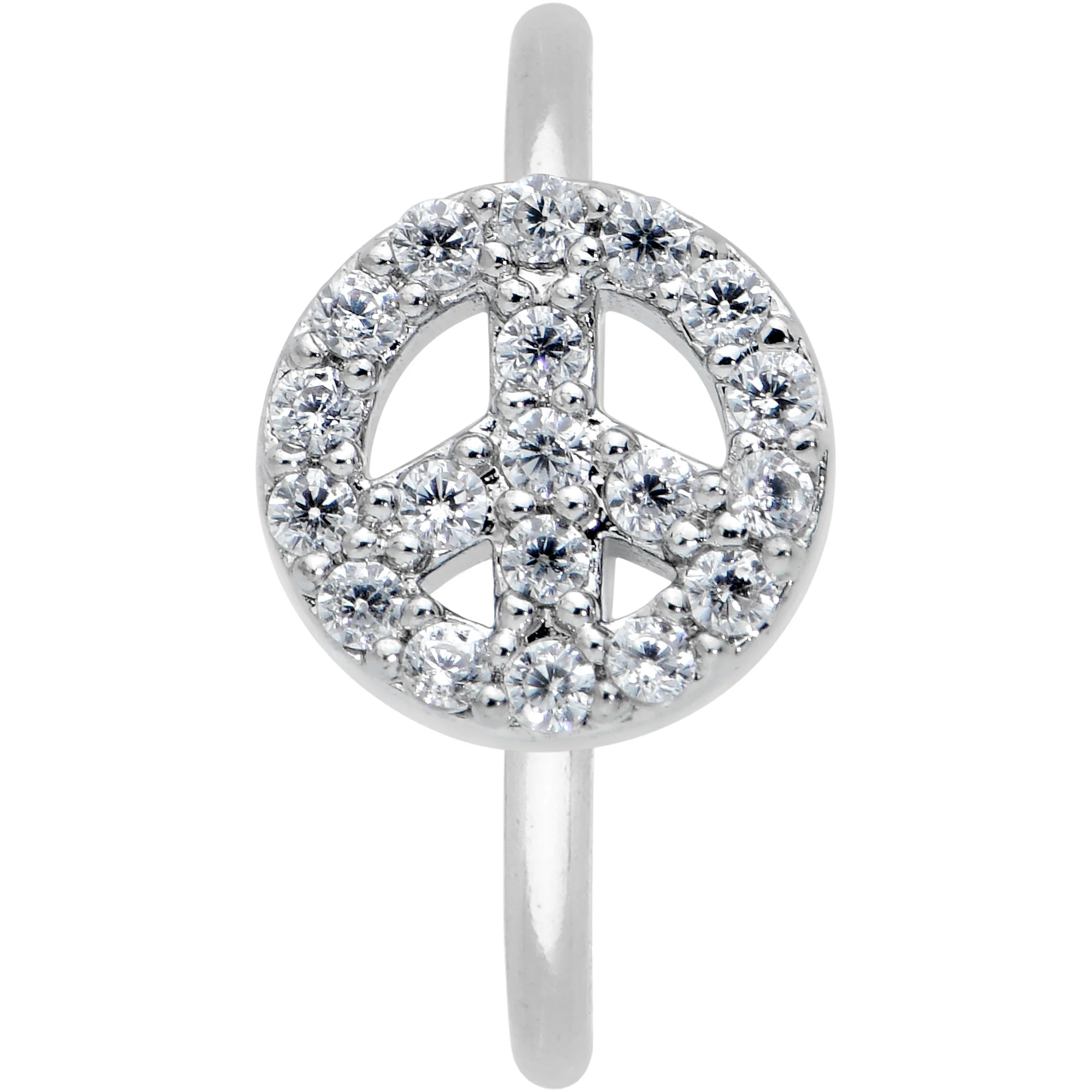 20G 5/16 Clear Gem Seamless Retro Peace Sign Nose Hoop - Image 2