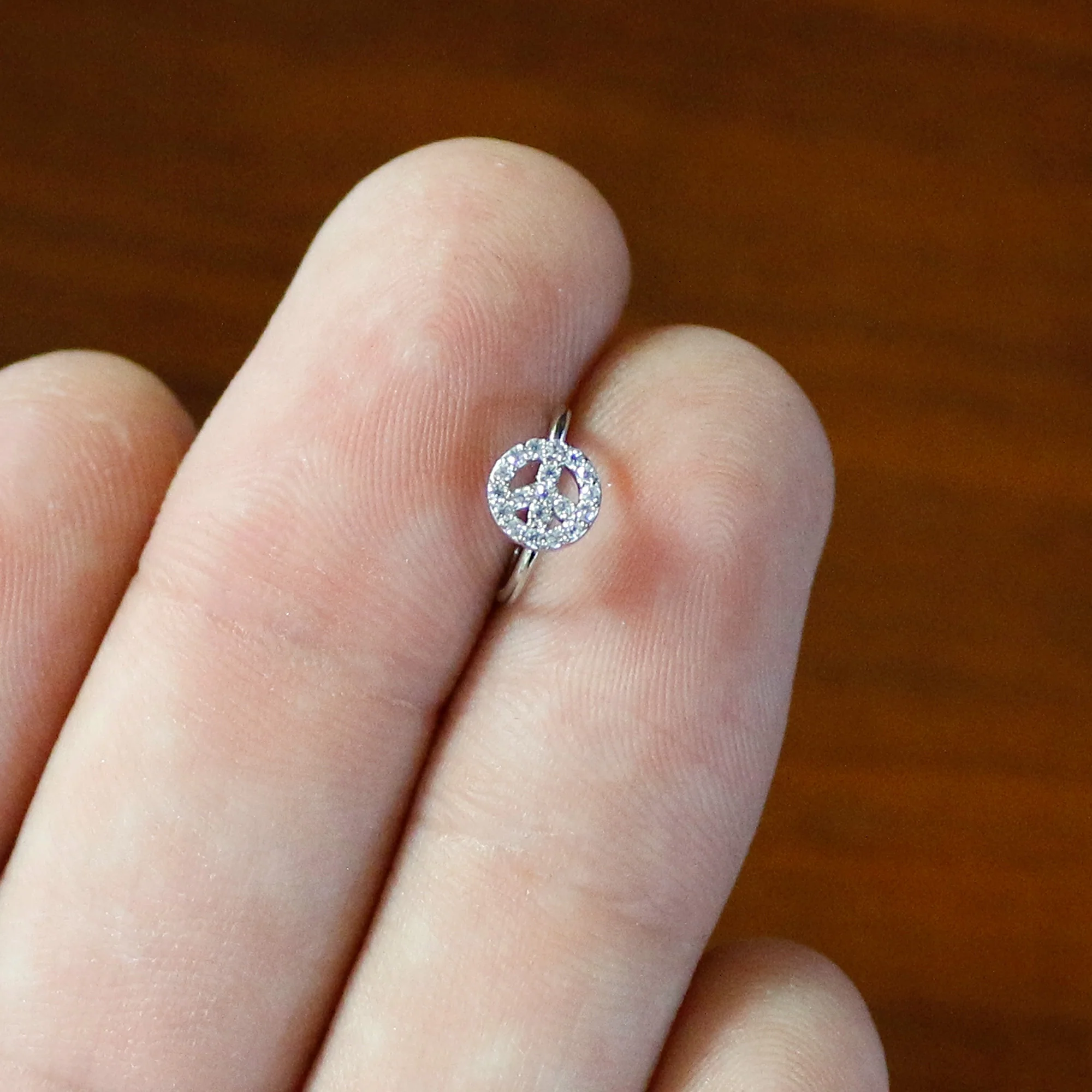 20G 5/16 Clear Gem Seamless Retro Peace Sign Nose Hoop - Image 6