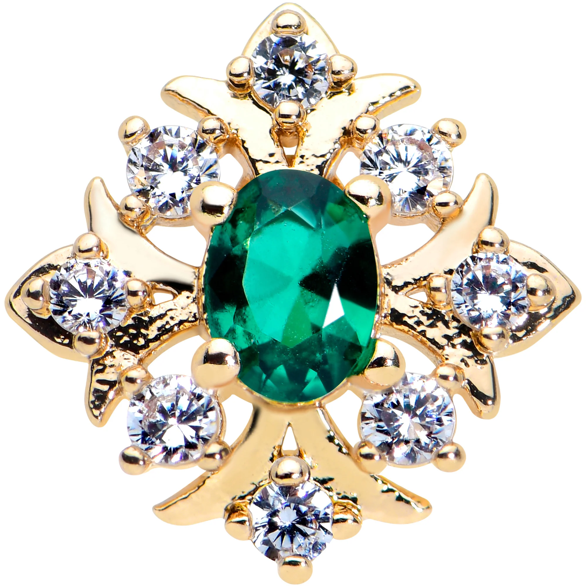 20G 5/16 Clear Green Gem Gold Tone Art Deco Nose Bone - Image 2