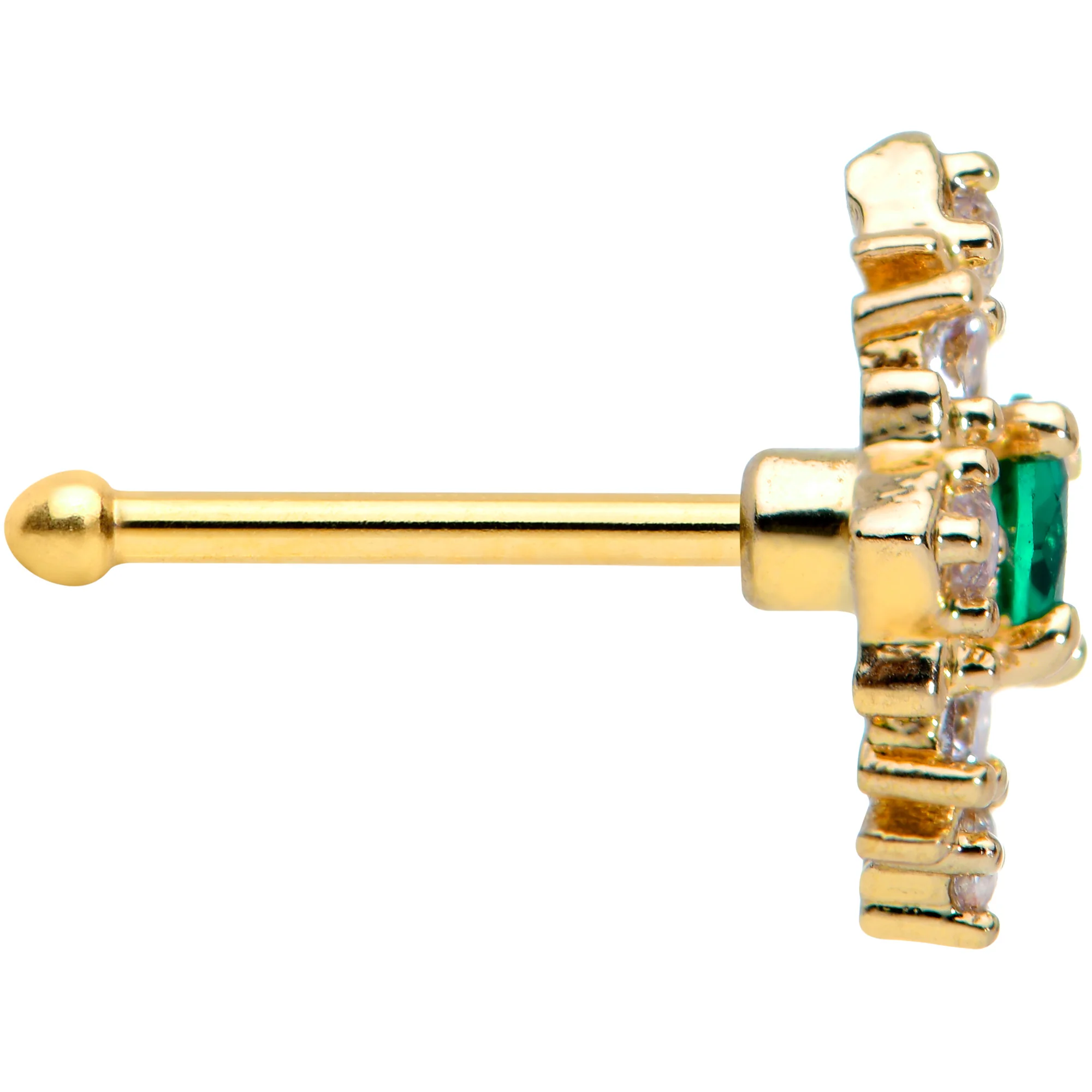 20G 5/16 Clear Green Gem Gold Tone Art Deco Nose Bone - Image 3